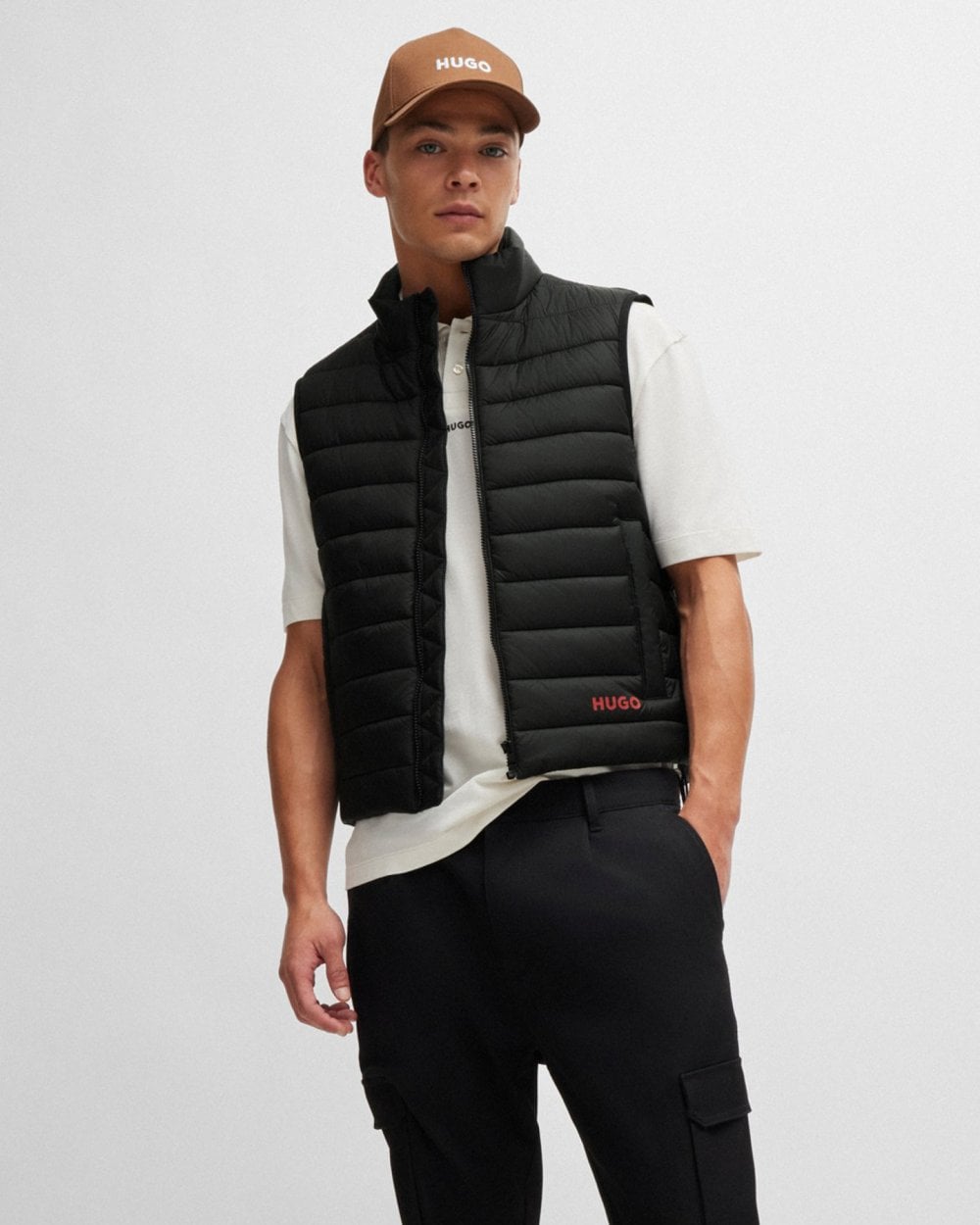 HUGO HUGO Brentino2431 Mens Water Repellent Slim-Fit Padded Gilet with Logo Detail