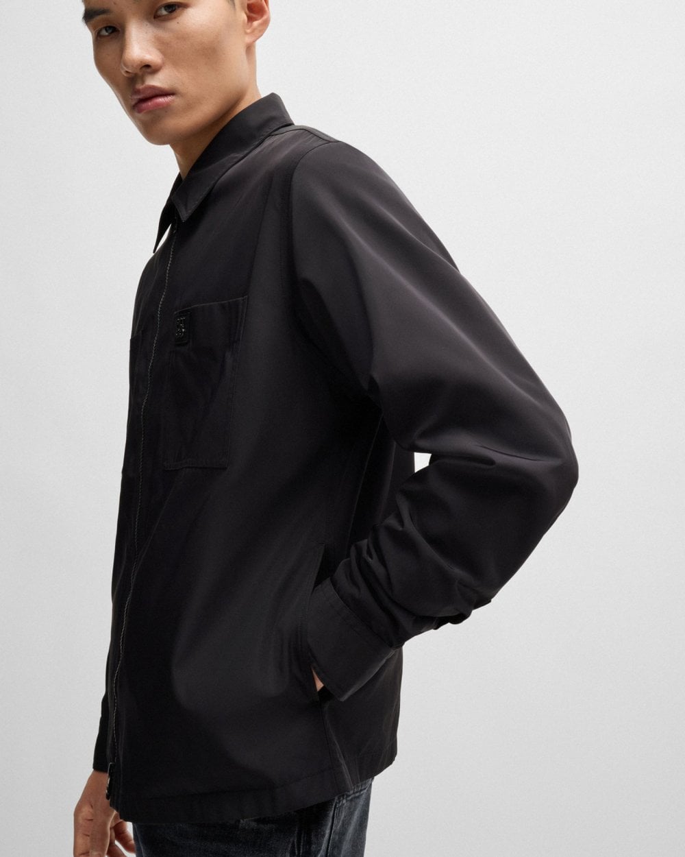 HUGO HUGO Evalom Mens Oversized-Fit Zip Up Shirt Jacket with Metal Logo