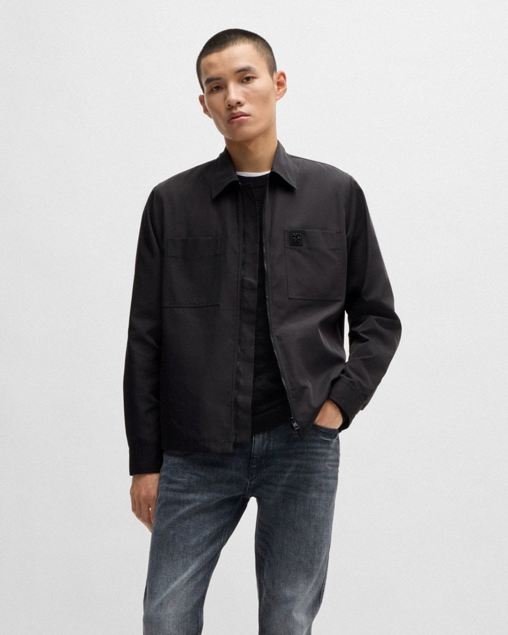 HUGO HUGO Evalom Mens Oversized-Fit Zip Up Shirt Jacket with Metal Logo