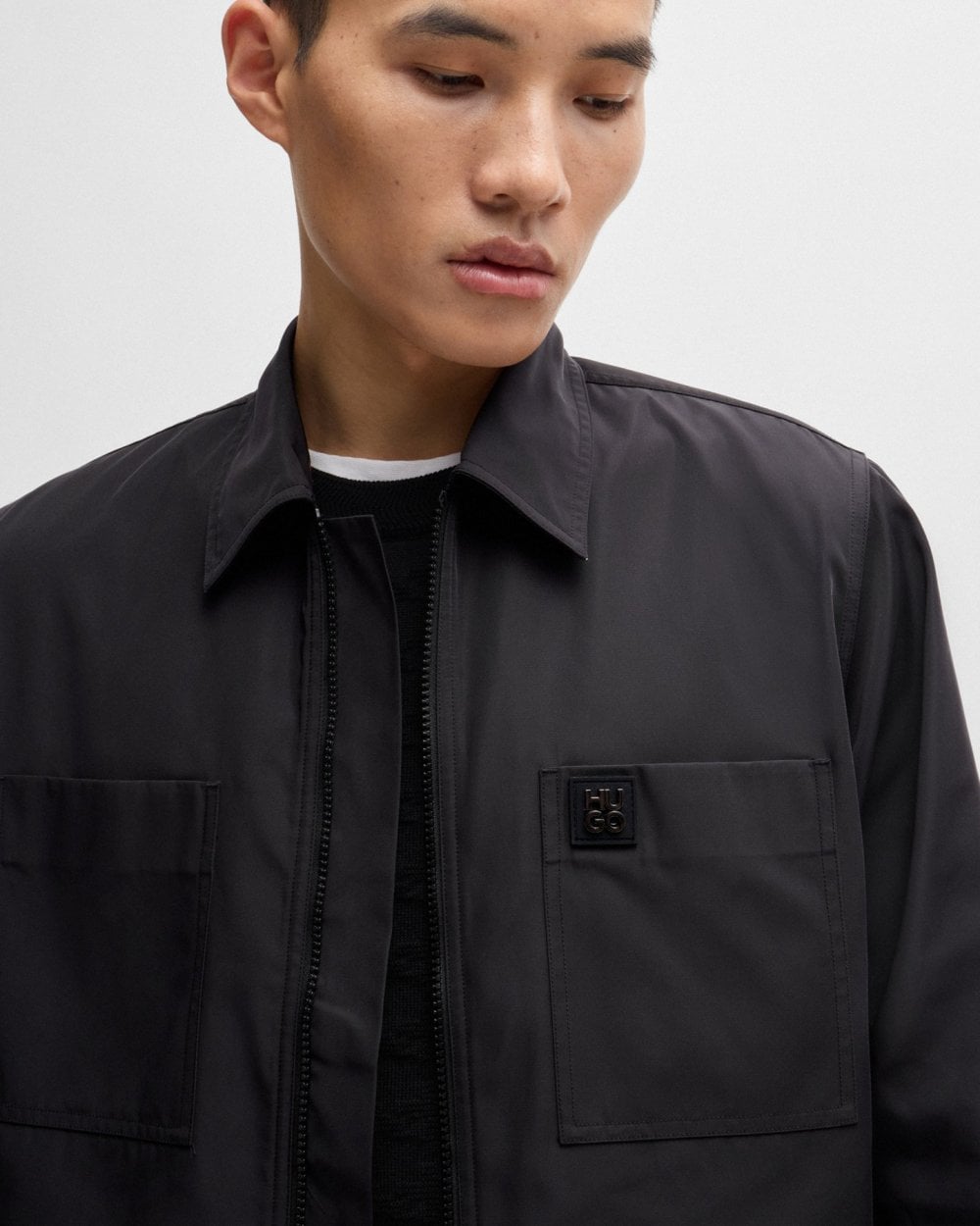 HUGO HUGO Evalom Mens Oversized-Fit Zip Up Shirt Jacket with Metal Logo