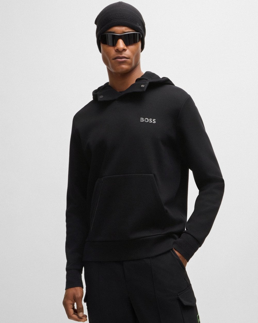 BOSS Green Soody Mirror Mens Cotton Blend Hoodie with Mirror-Effect Logo
