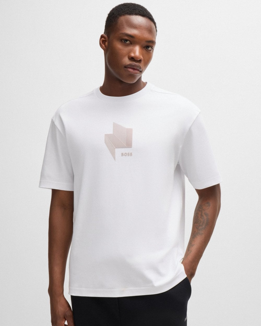 BOSS Green Tee Mirror 1 Mens Graphic Print T-Shirt - White 100