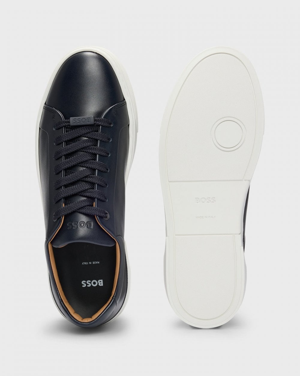 BOSS Orange Gary Tenn Mens Leather Low-Top Trainers with Branded Lace Loop NOS - Dark Blue 401