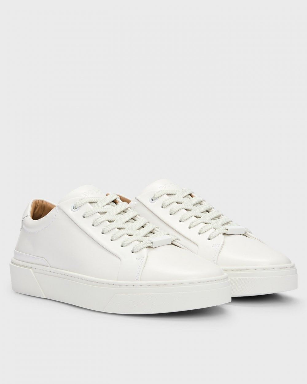 BOSS Orange Gary Tenn Mens Leather Low-Top Trainers with Branded Lace Loop NOS - Open White 112