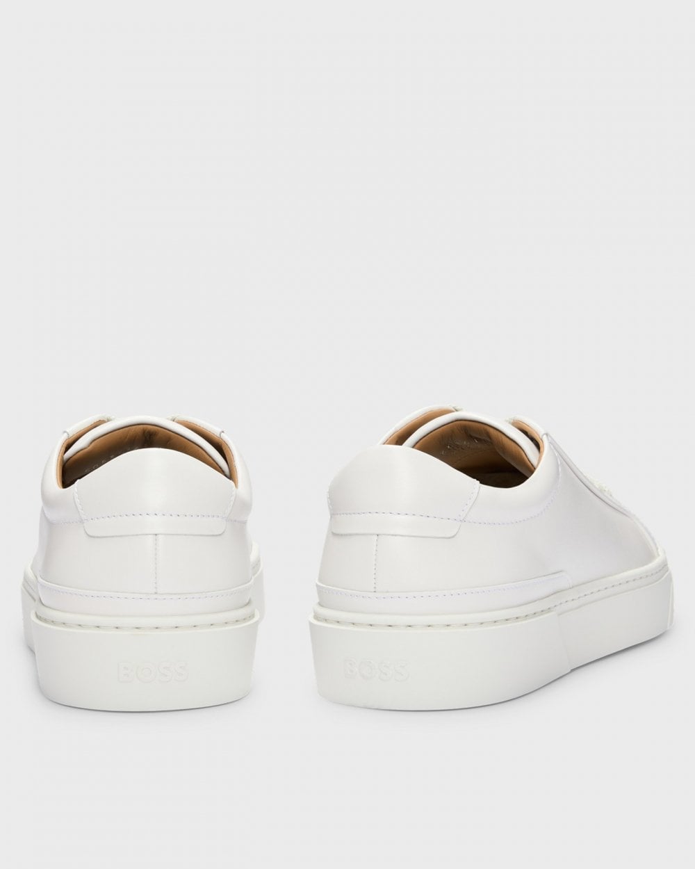 BOSS Orange Gary Tenn Mens Leather Low-Top Trainers with Branded Lace Loop NOS - Open White 112