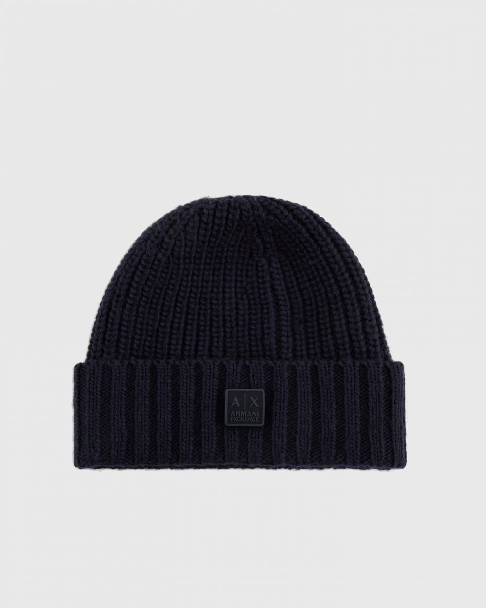 Armani Exchange Mens Rib Knit Patch Logo Beanie