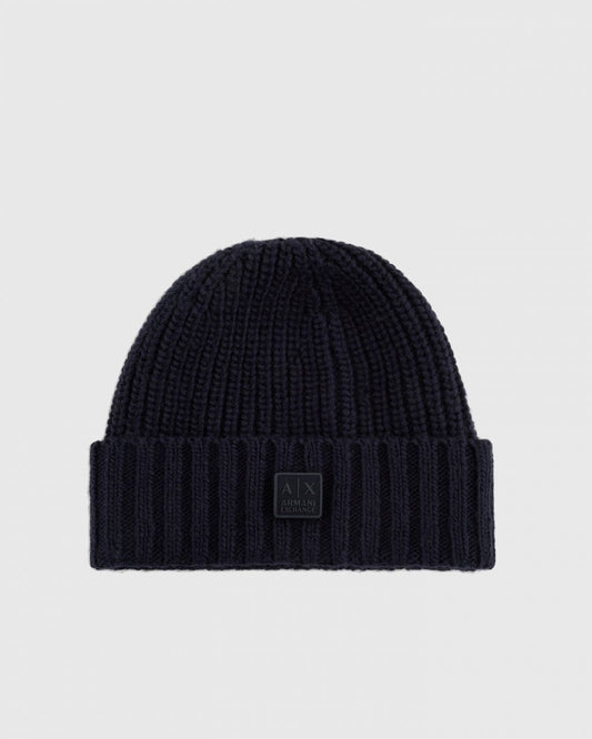 Armani Exchange Mens Rib Knit Patch Logo Beanie