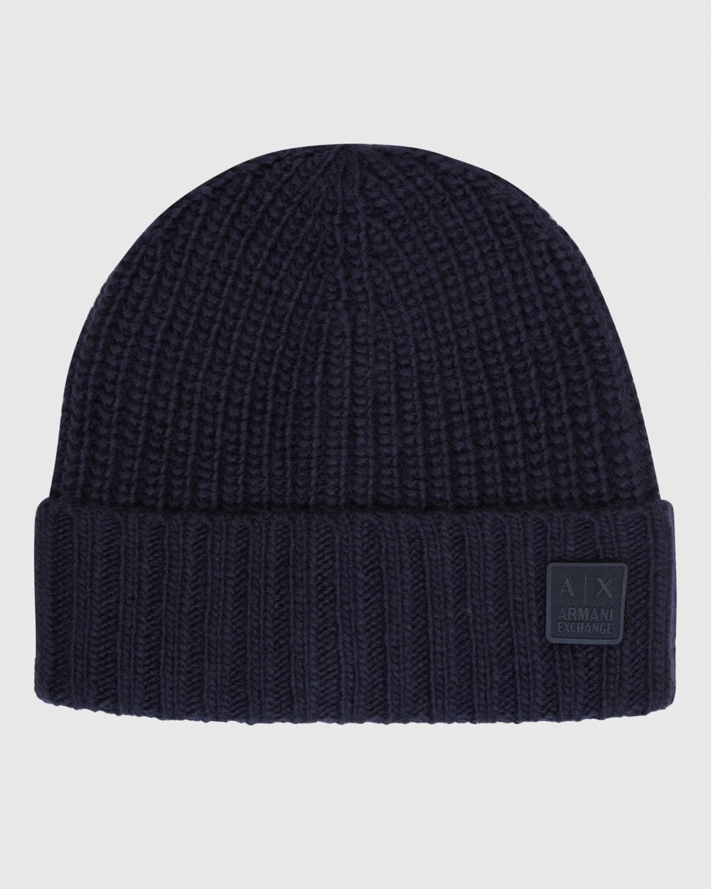 Armani Exchange Mens Rib Knit Patch Logo Beanie