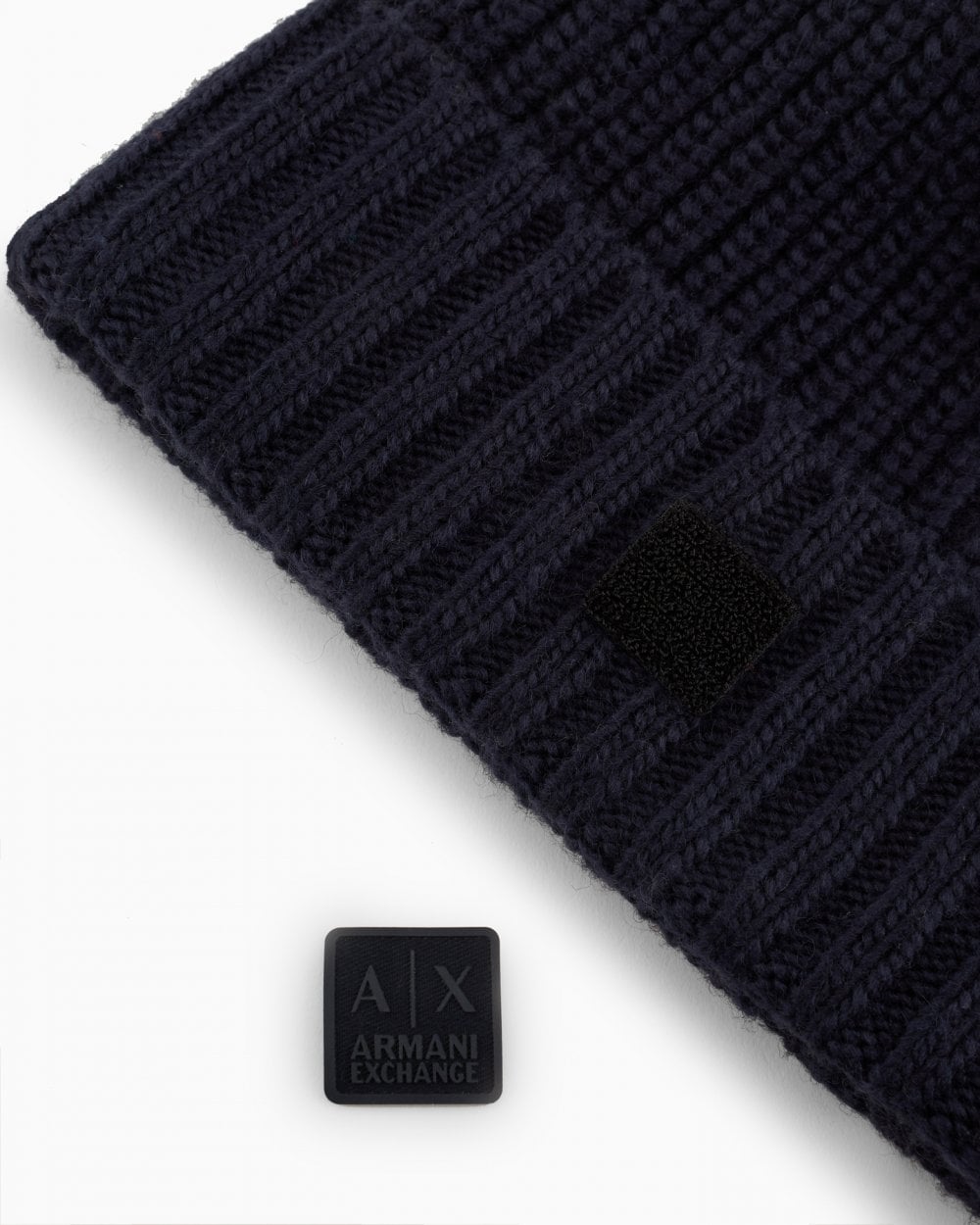 Armani Exchange Mens Rib Knit Patch Logo Beanie