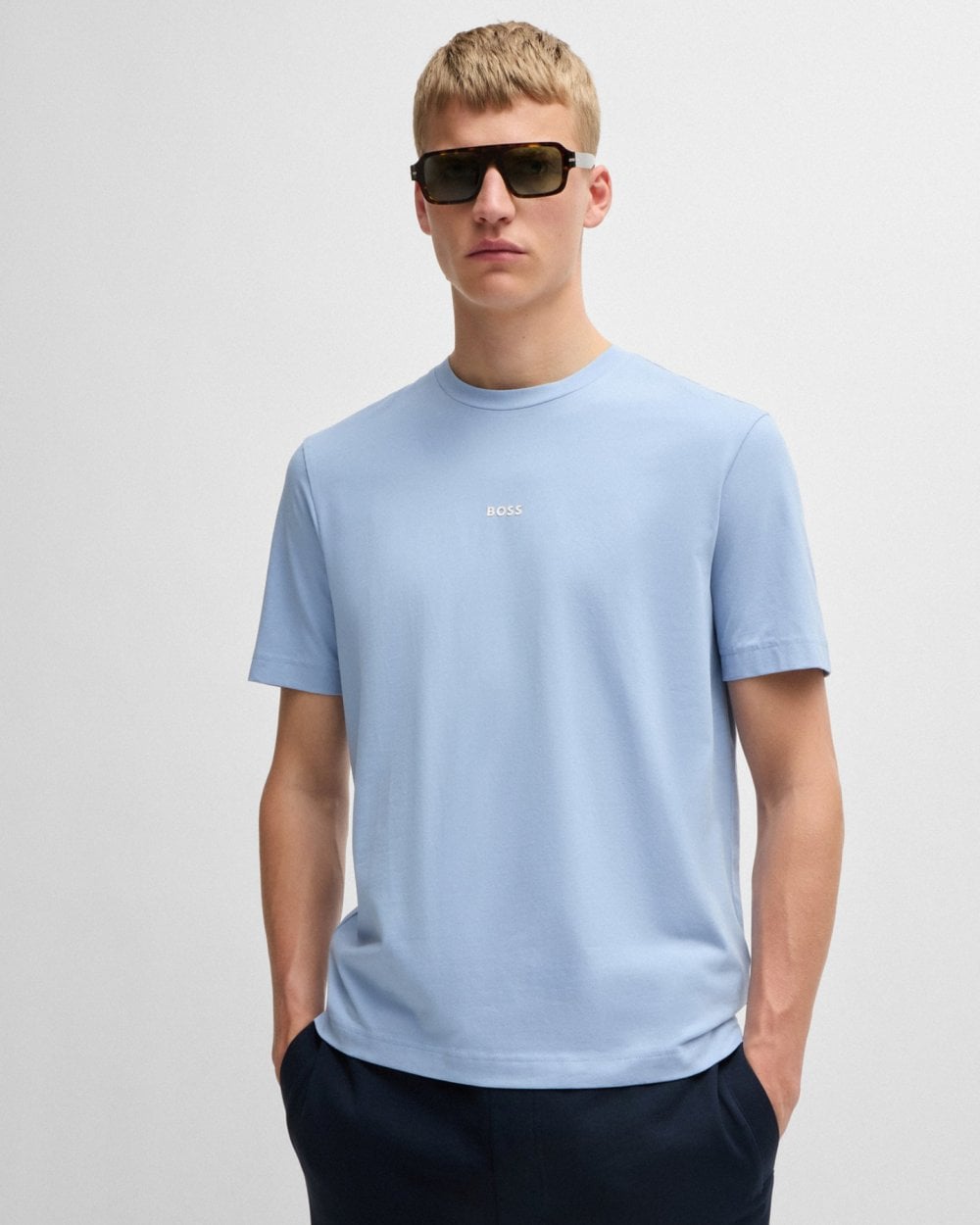 BOSS Orange TChup Mens Crew Neck Small Logo T-Shirt - Open Blue 470