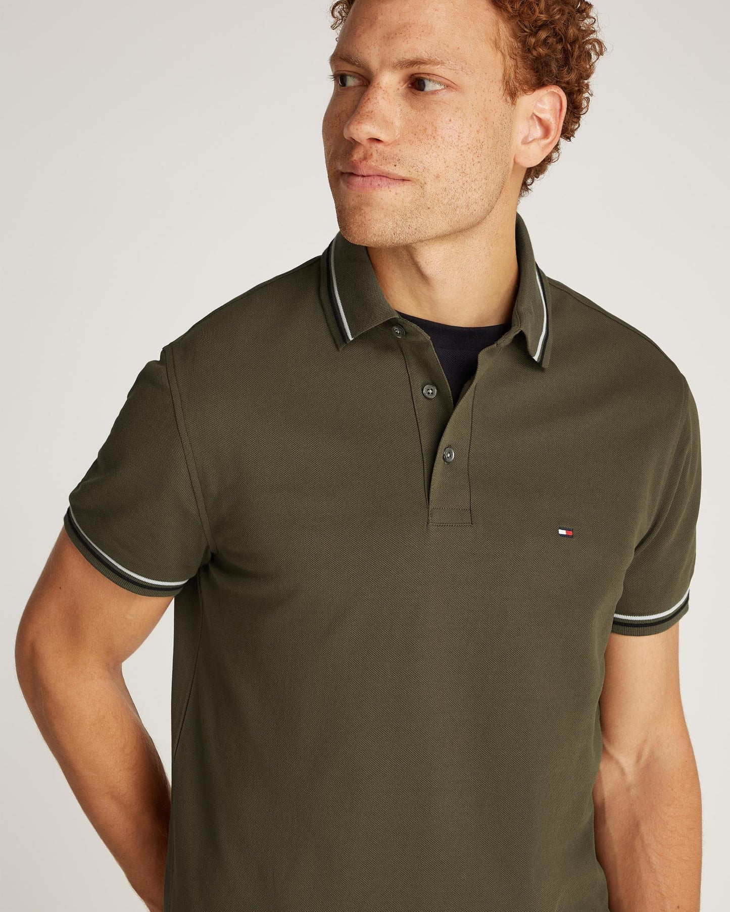 Tommy Hilfiger Tipped Mens Slim Fit Polo - Army Green
