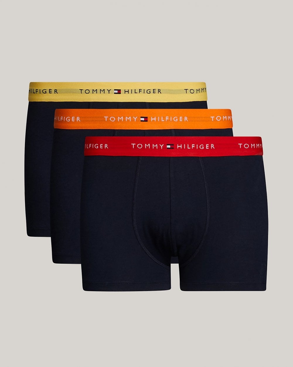 Tommy Hilfiger 3 Pack Mens Colour Waistband Trunks - Yi Yellow/Washed Orange/Deep Crimson