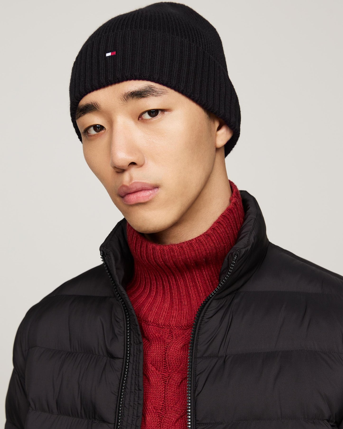 Tommy Hilfiger TH Flag Mens Pima Cotton Beanie - Black