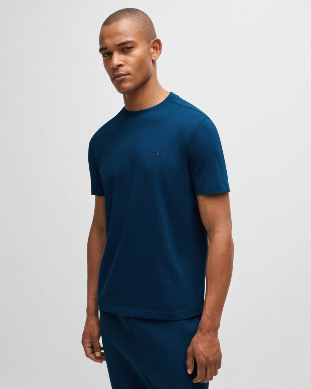 BOSS Green Tee Mens Stretch Cotton T-Shirt with Contrast Logo - Open Blue 494