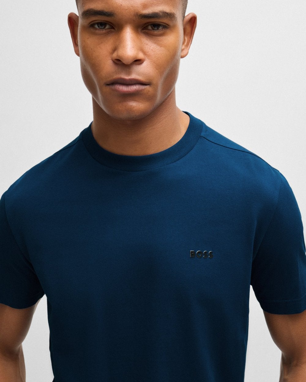BOSS Green Tee Mens Stretch Cotton T-Shirt with Contrast Logo - Open Blue 494