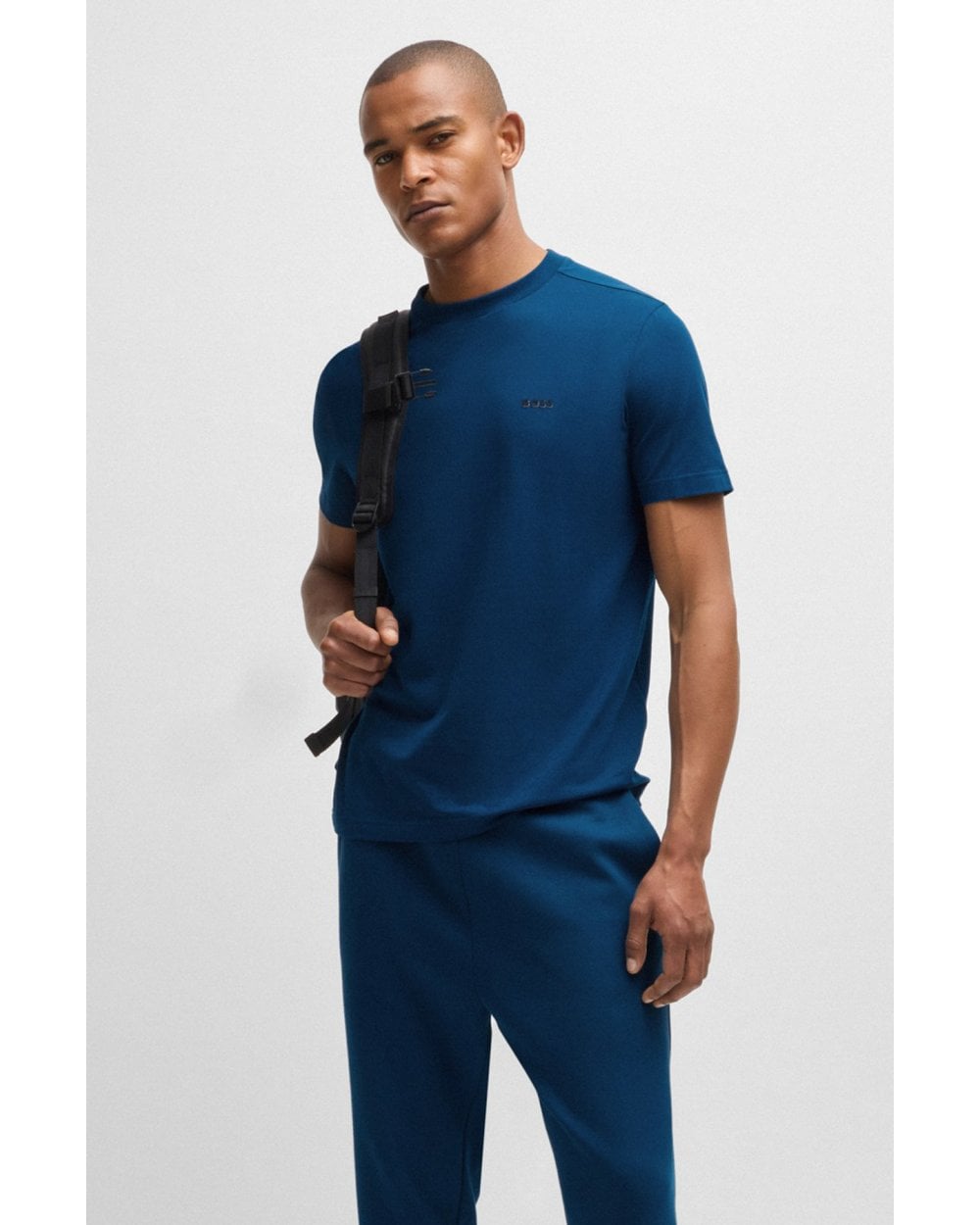 BOSS Green Tee Mens Stretch Cotton T-Shirt with Contrast Logo - Open Blue 494