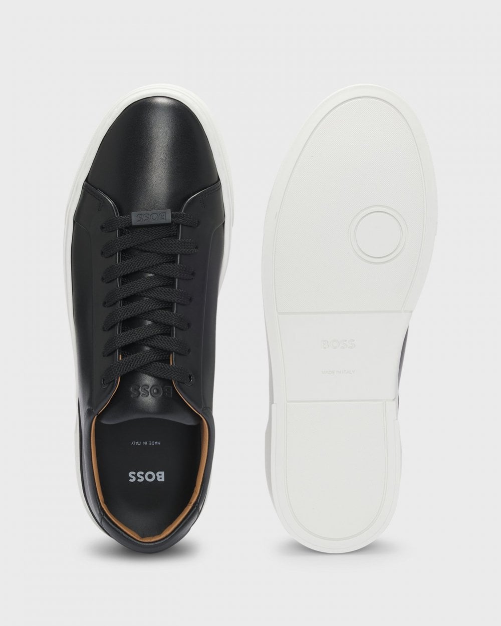 BOSS Orange Gary Tenn Mens Leather Low-Top Trainers with Branded Lace Loop NOS - Black 001