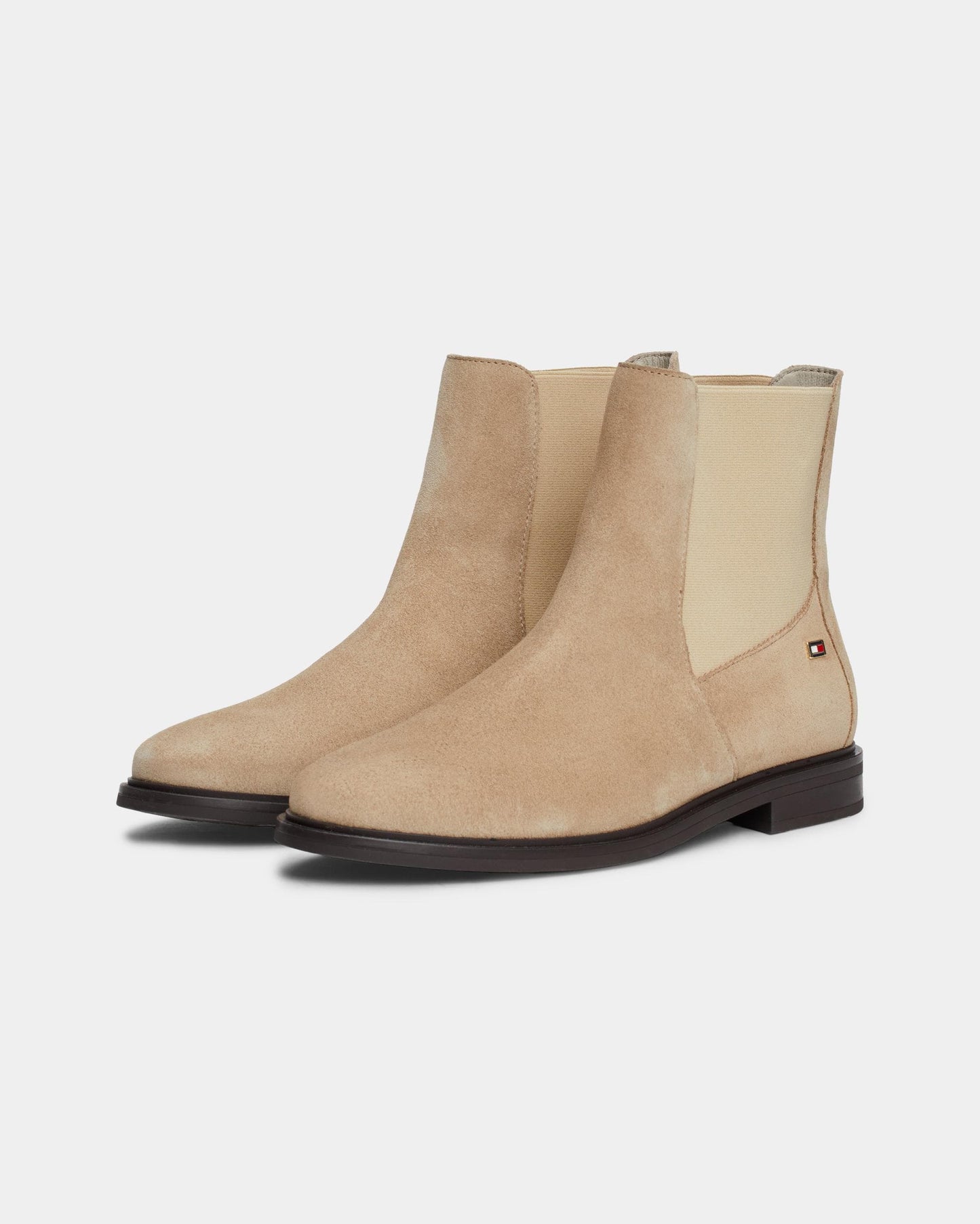 Tommy Hilfiger Flag Low-Heel Suede Womens Chelsea Boots - Beige