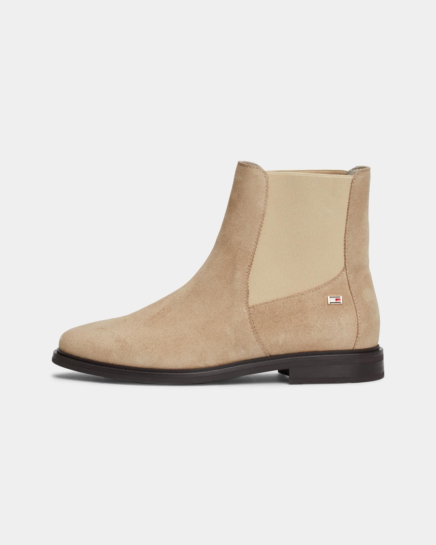 Tommy Hilfiger Flag Low-Heel Suede Womens Chelsea Boots - Beige