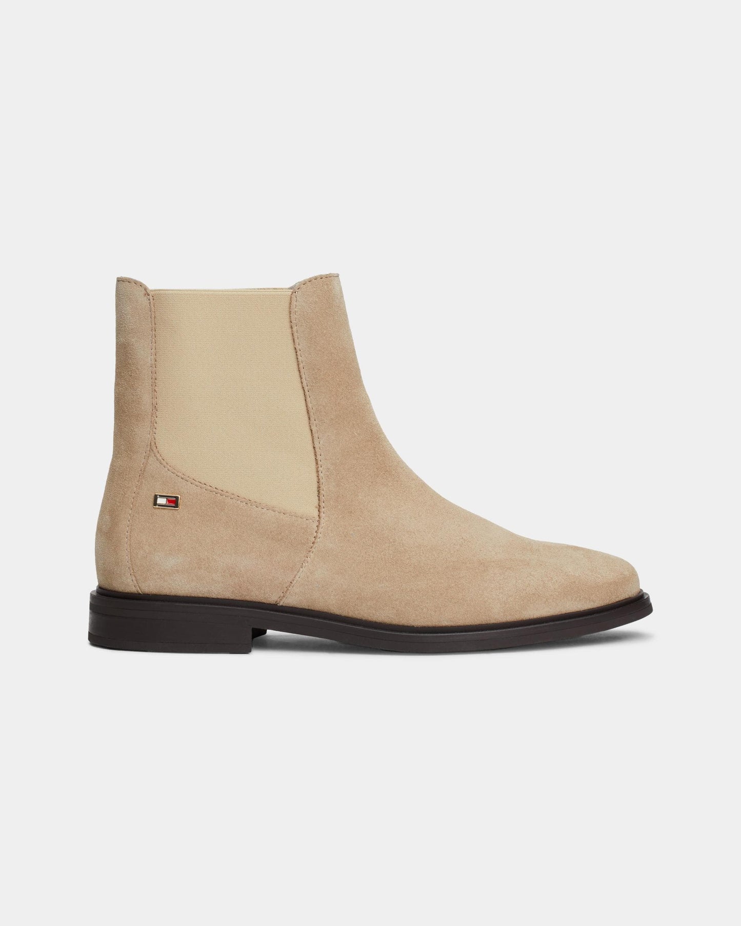 Tommy Hilfiger Flag Low-Heel Suede Womens Chelsea Boots - Beige