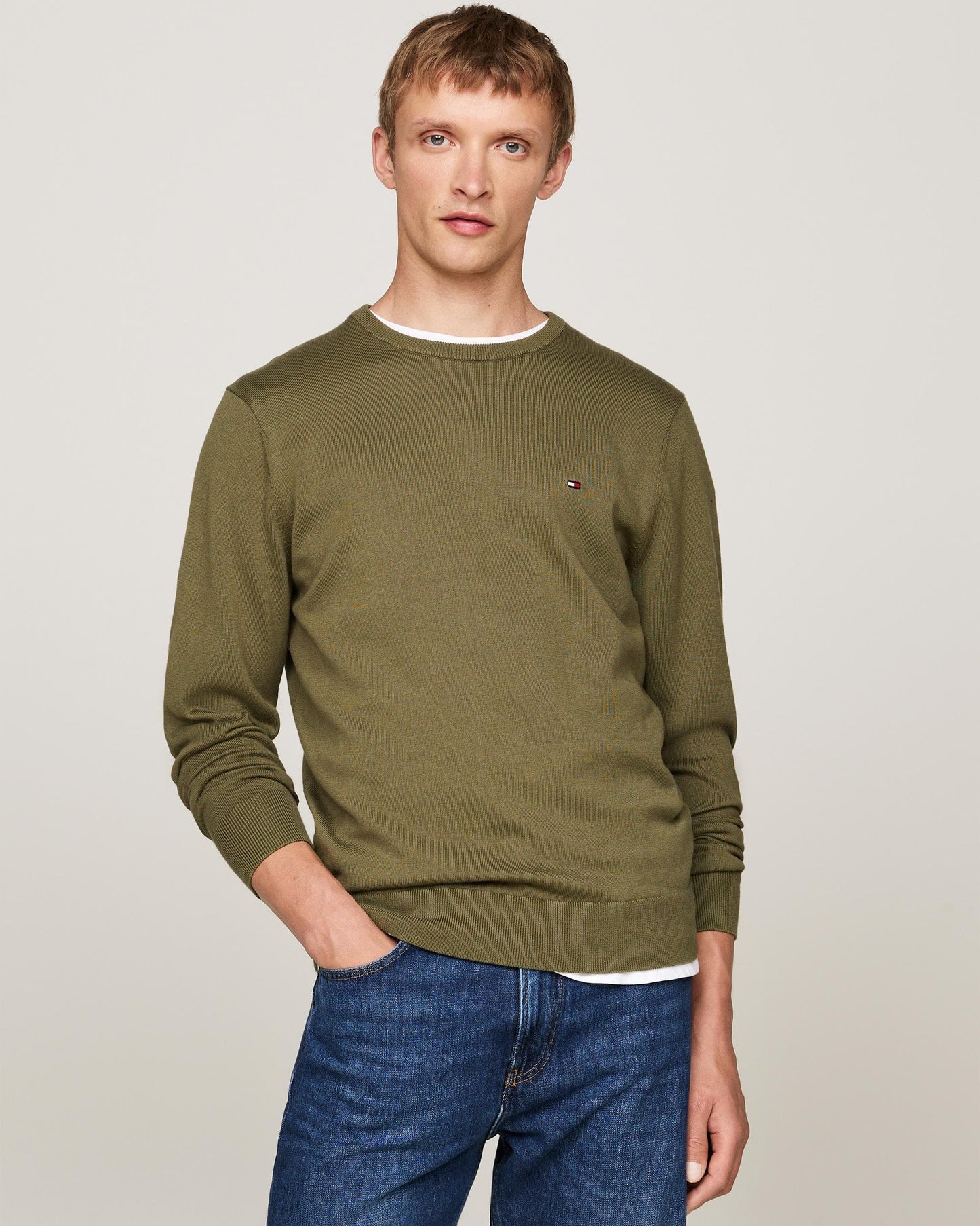 Tommy Hilfiger Core Essential Cotton Crew Mens Sweatshirt - Utility Olive
