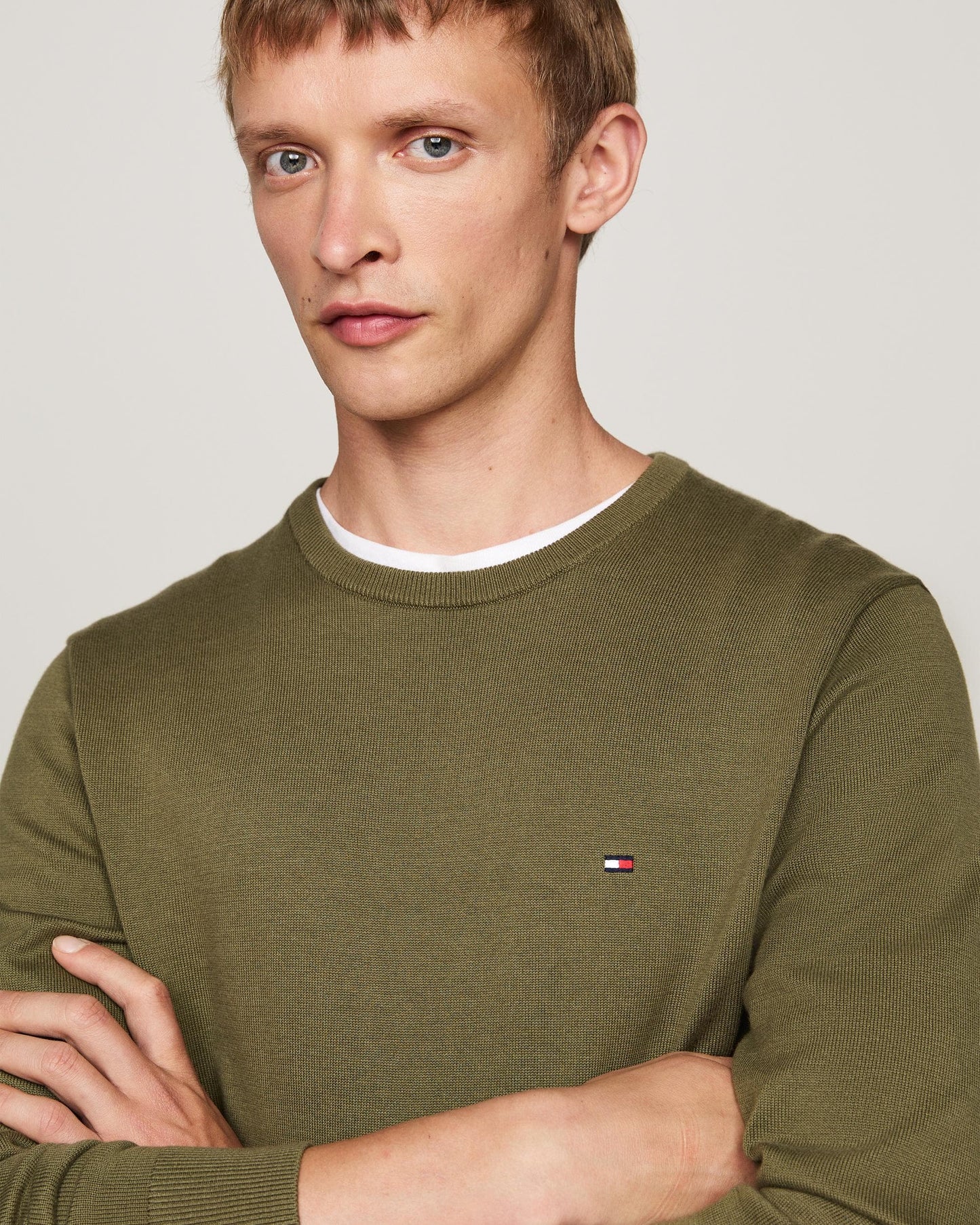 Tommy Hilfiger Core Essential Cotton Crew Mens Sweatshirt - Utility Olive