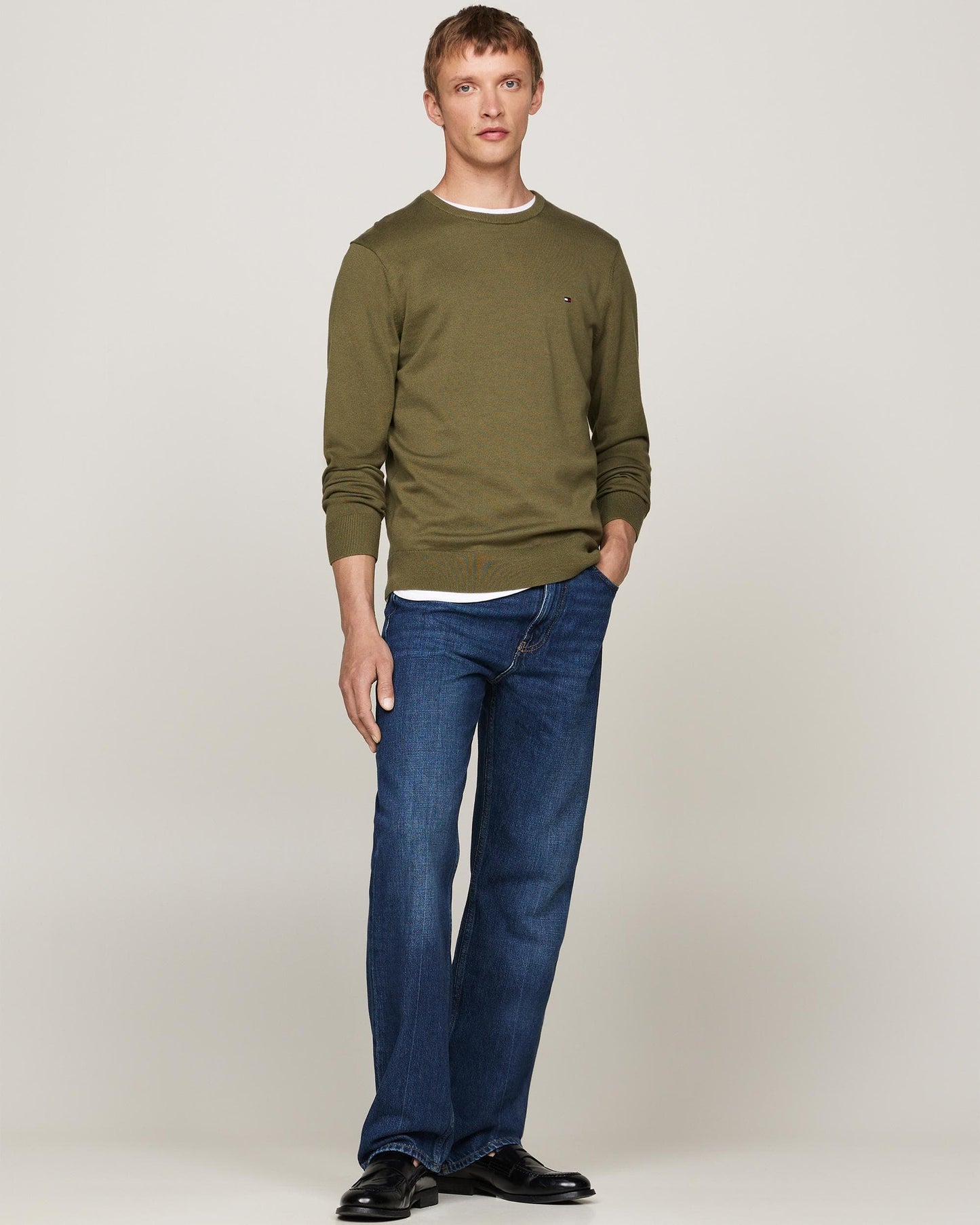 Tommy Hilfiger Core Essential Cotton Crew Mens Sweatshirt - Utility Olive