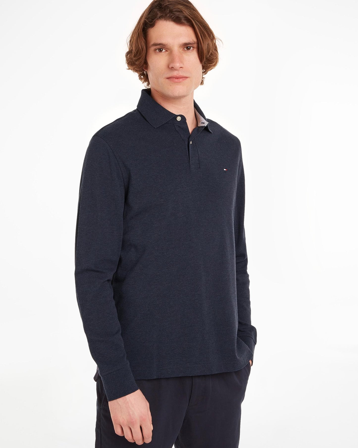 Tommy Hilfiger 1985 Regular Long Sleeve Mens Polo Shirt - Faded Indigo Heather
