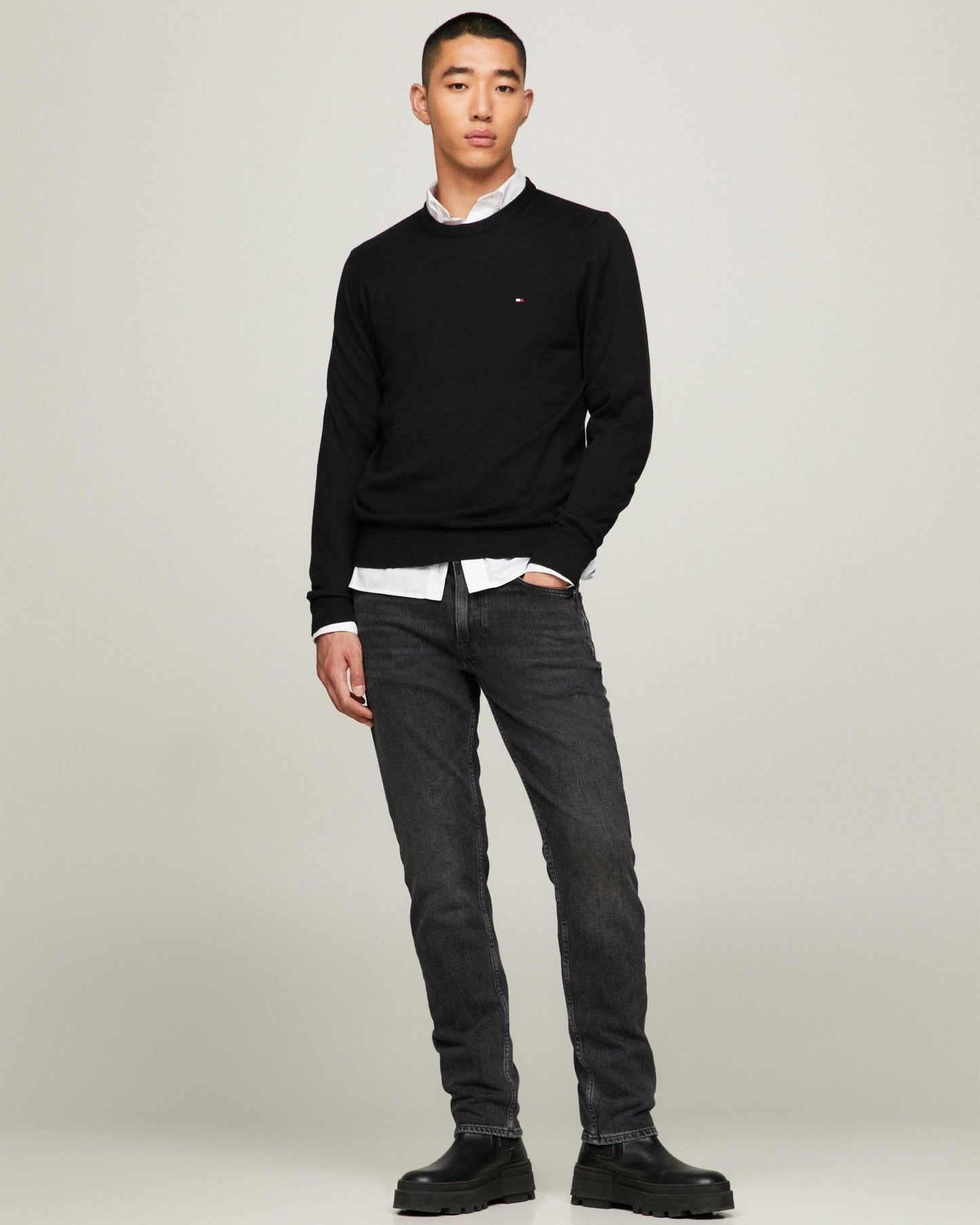 Tommy Hilfiger Organic Cotton Cashmere Mens Crew Sweater - Black