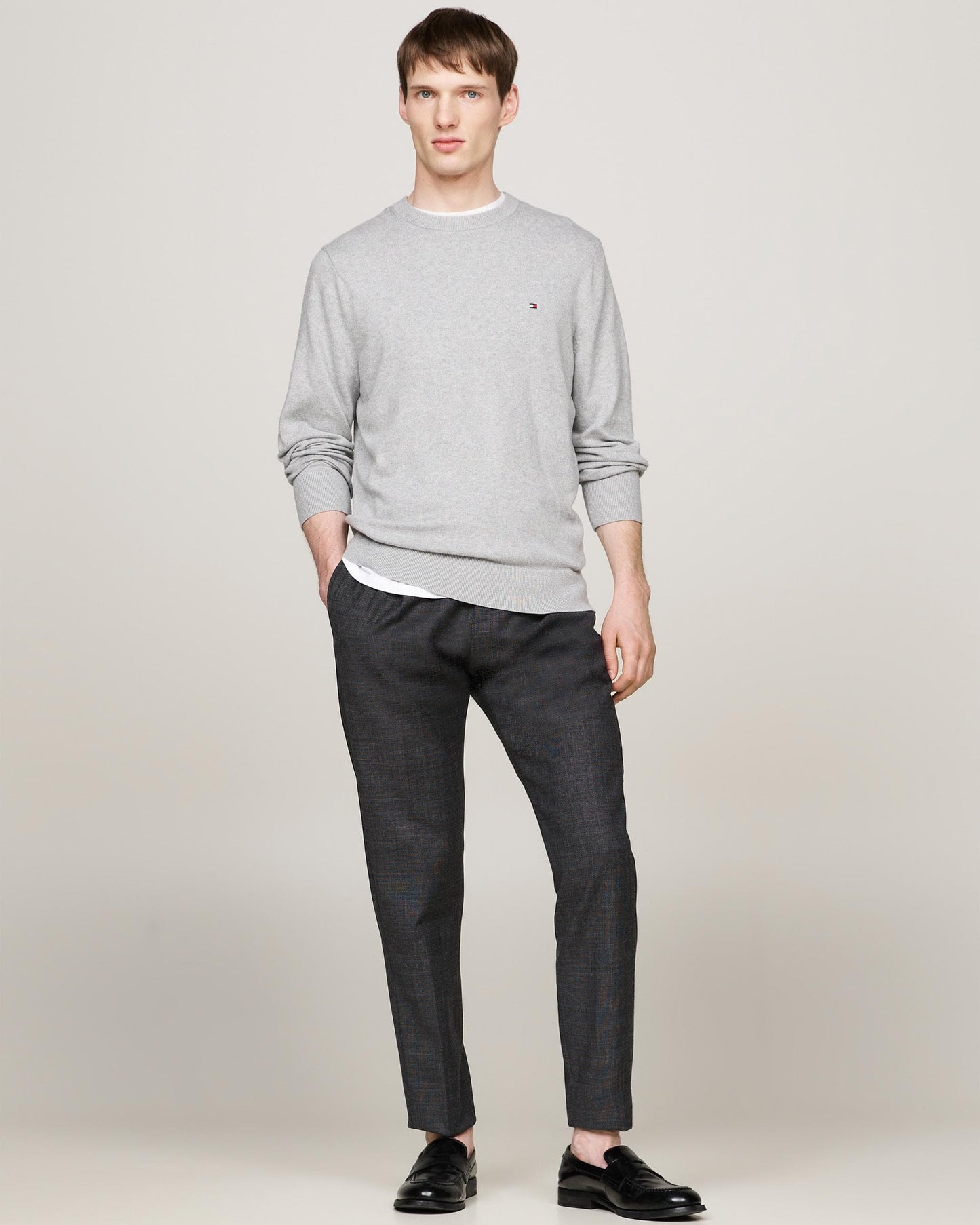 Tommy Hilfiger Organic Cotton Cashmere Mens Crew Sweater - Light Grey Heather