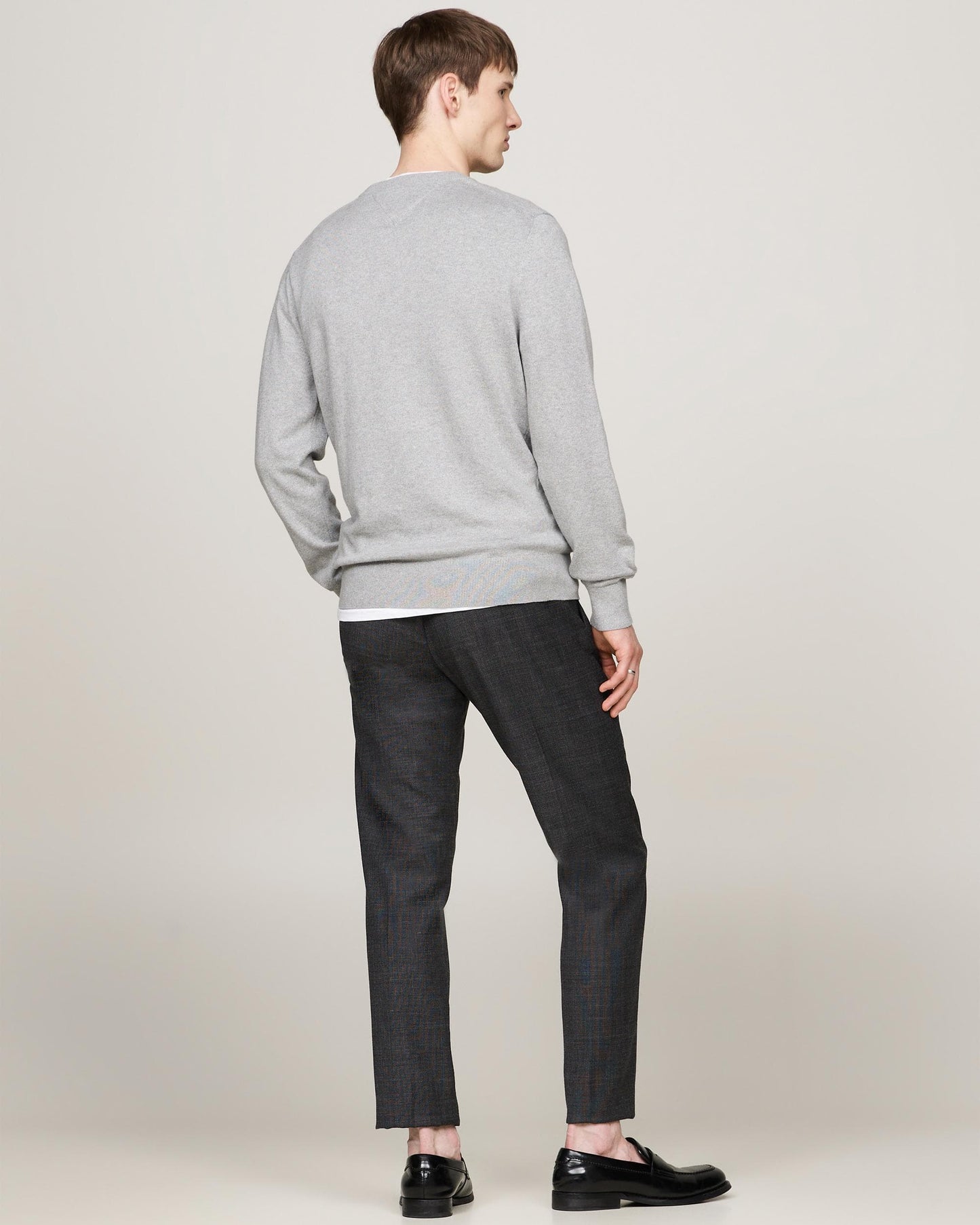 Tommy Hilfiger Organic Cotton Cashmere Mens Crew Sweater - Light Grey Heather
