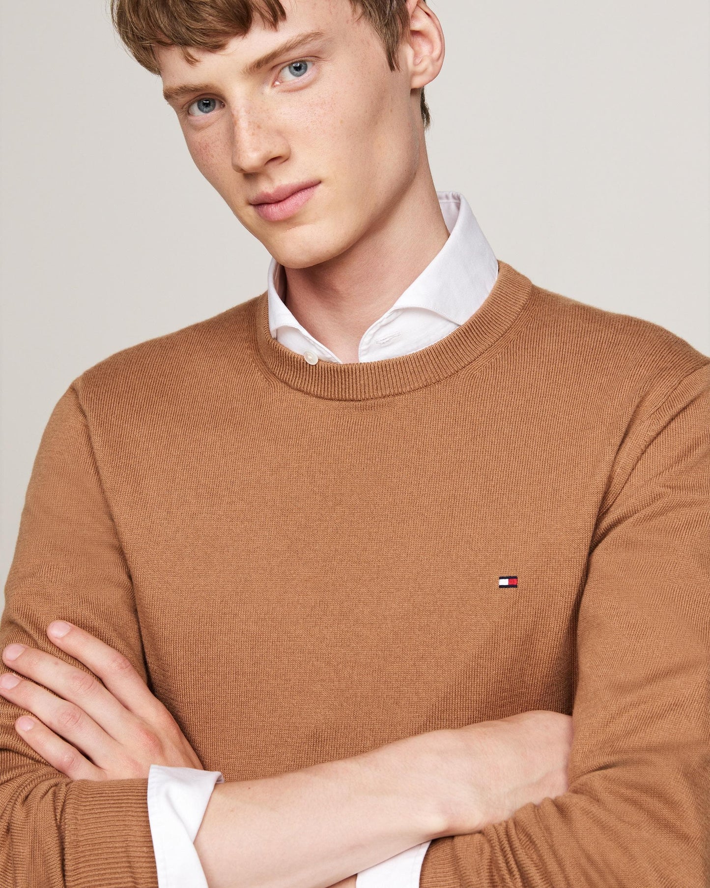 Tommy Hilfiger Organic Cotton Cashmere Mens Crew Sweater - Safari Canvas