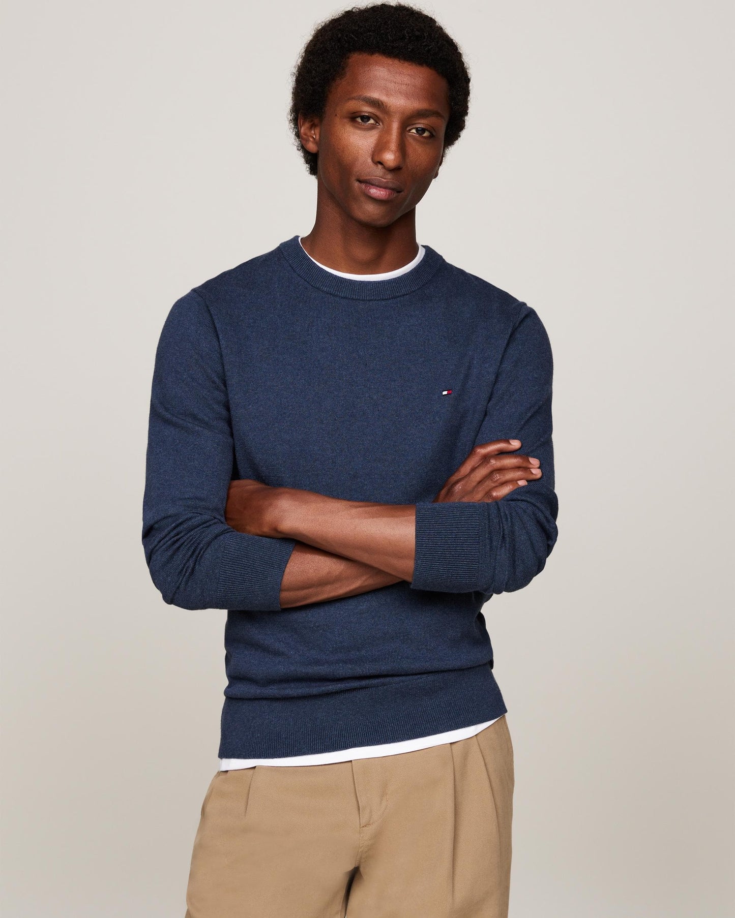 Tommy Hilfiger Organic Cotton Cashmere Mens Crew Sweater - Aegean Sea Heather