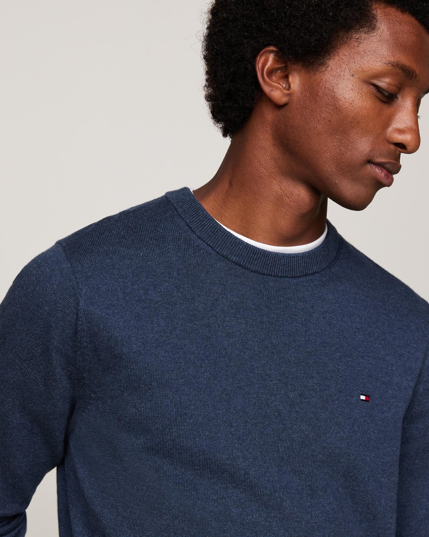 Tommy Hilfiger Organic Cotton Cashmere Mens Crew Sweater - Aegean Sea Heather