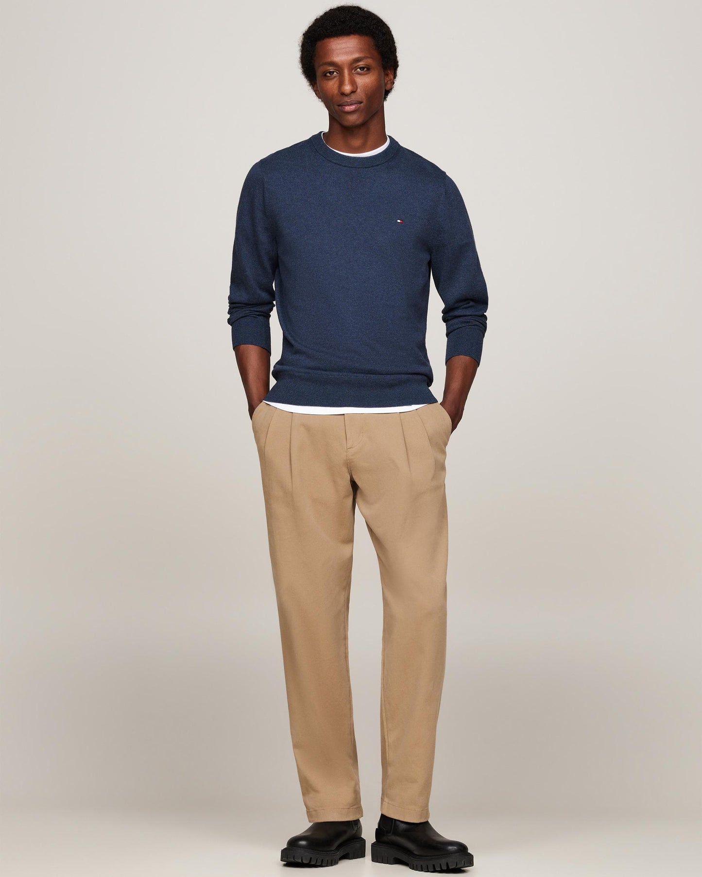 Tommy Hilfiger Organic Cotton Cashmere Mens Crew Sweater - Aegean Sea Heather