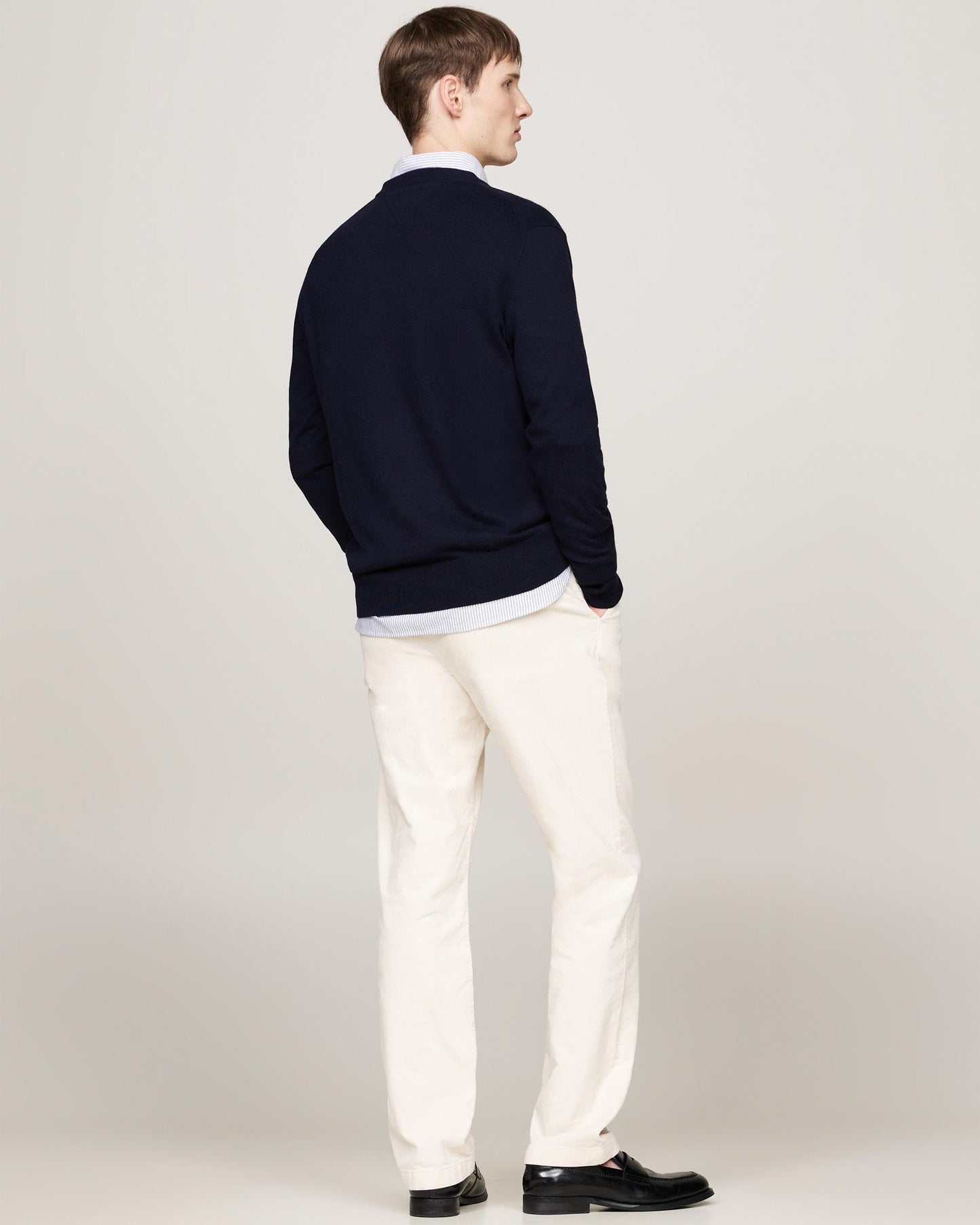 Tommy Hilfiger Pima Organic Cotton Mens Cashmere V-Neck Jumper - Desert Sky