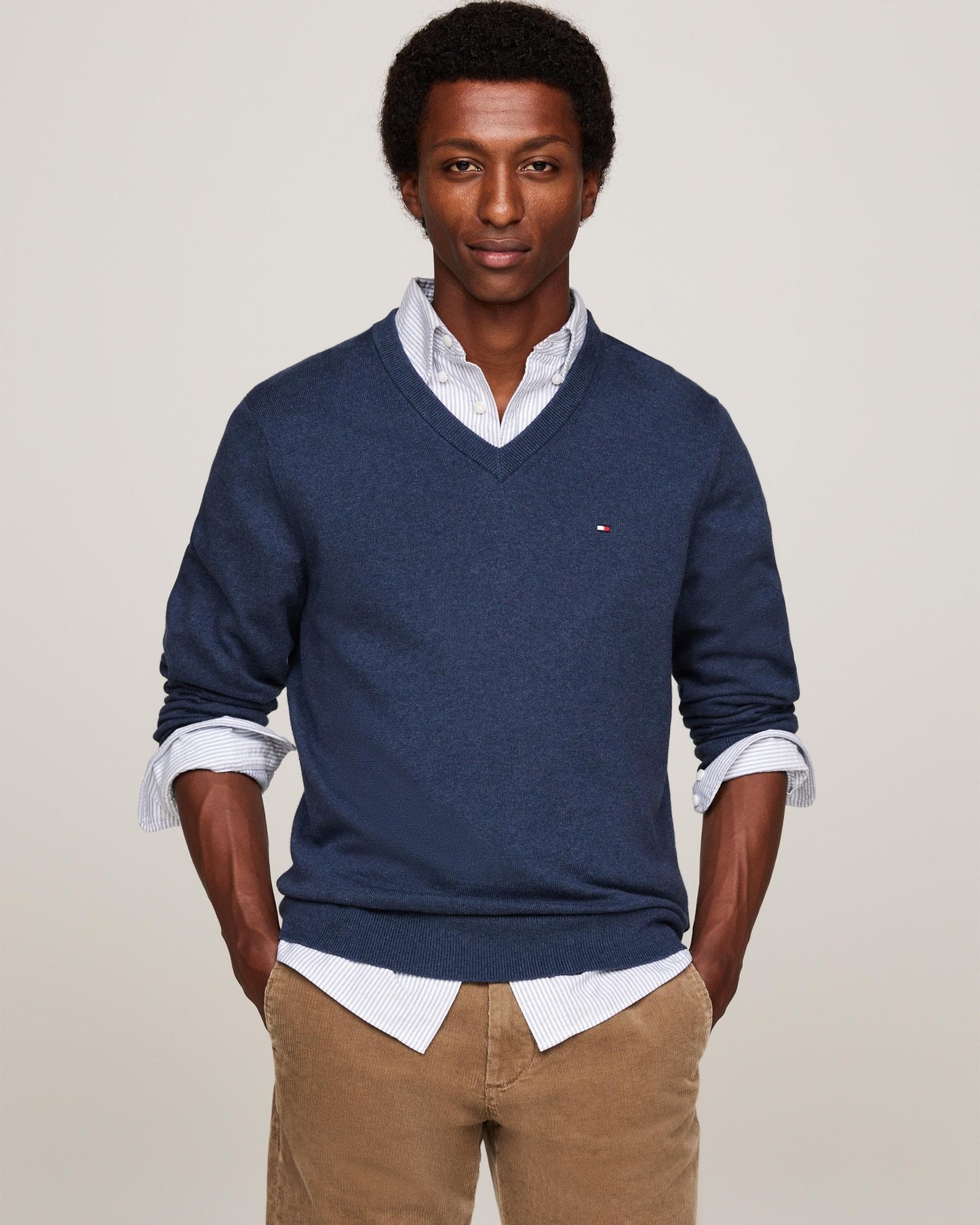 Tommy Hilfiger Pima Organic Cotton Mens Cashmere V-Neck Jumper