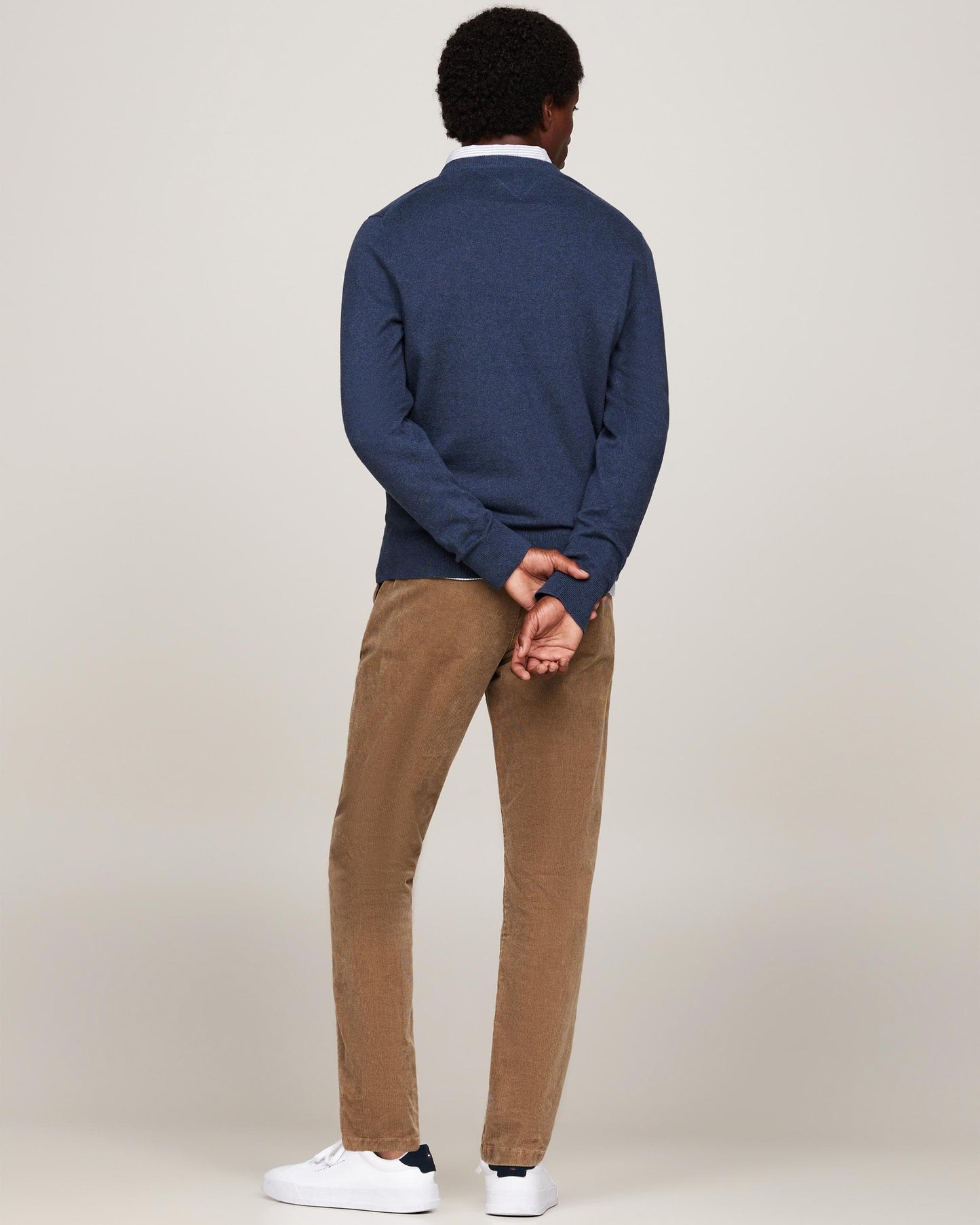 Tommy Hilfiger Pima Organic Cotton Mens Cashmere V-Neck Jumper - Aegean Sea Heather