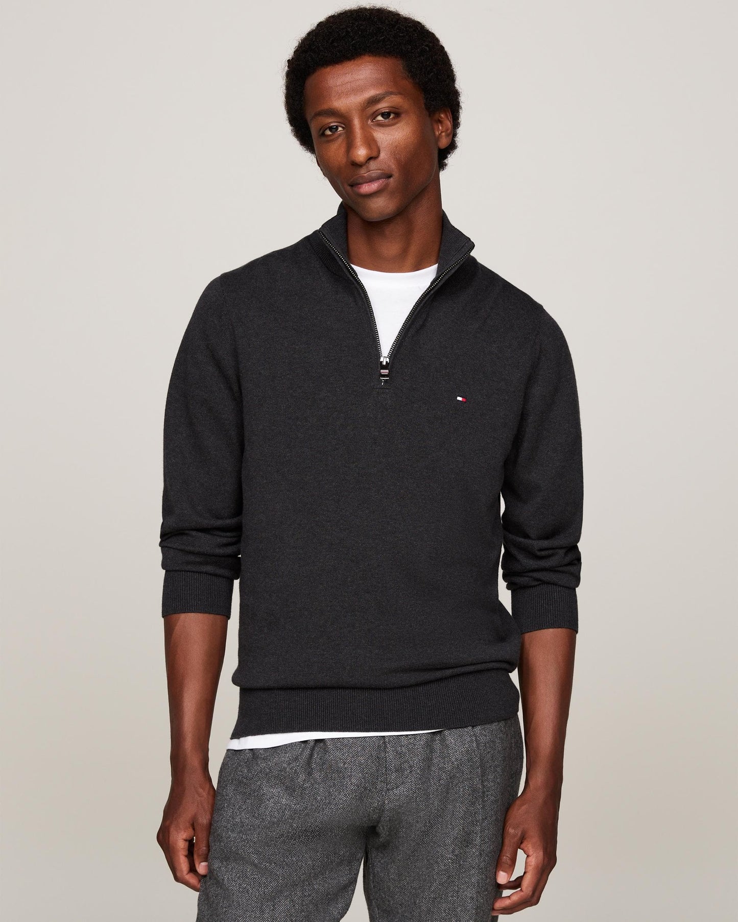 Tommy Hilfiger Organic Cotton Cashmere Mens Zip-Mock Sweater