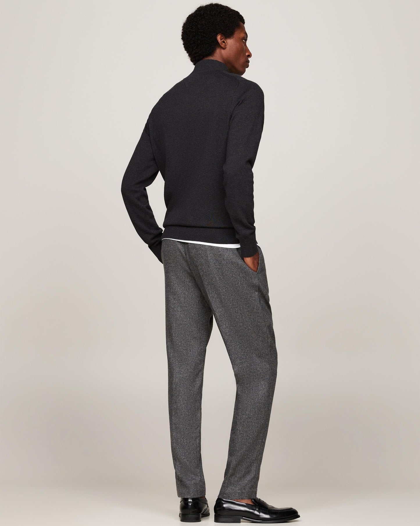 Tommy Hilfiger Organic Cotton Cashmere Mens Zip-Mock Sweater - Dark Grey Heather