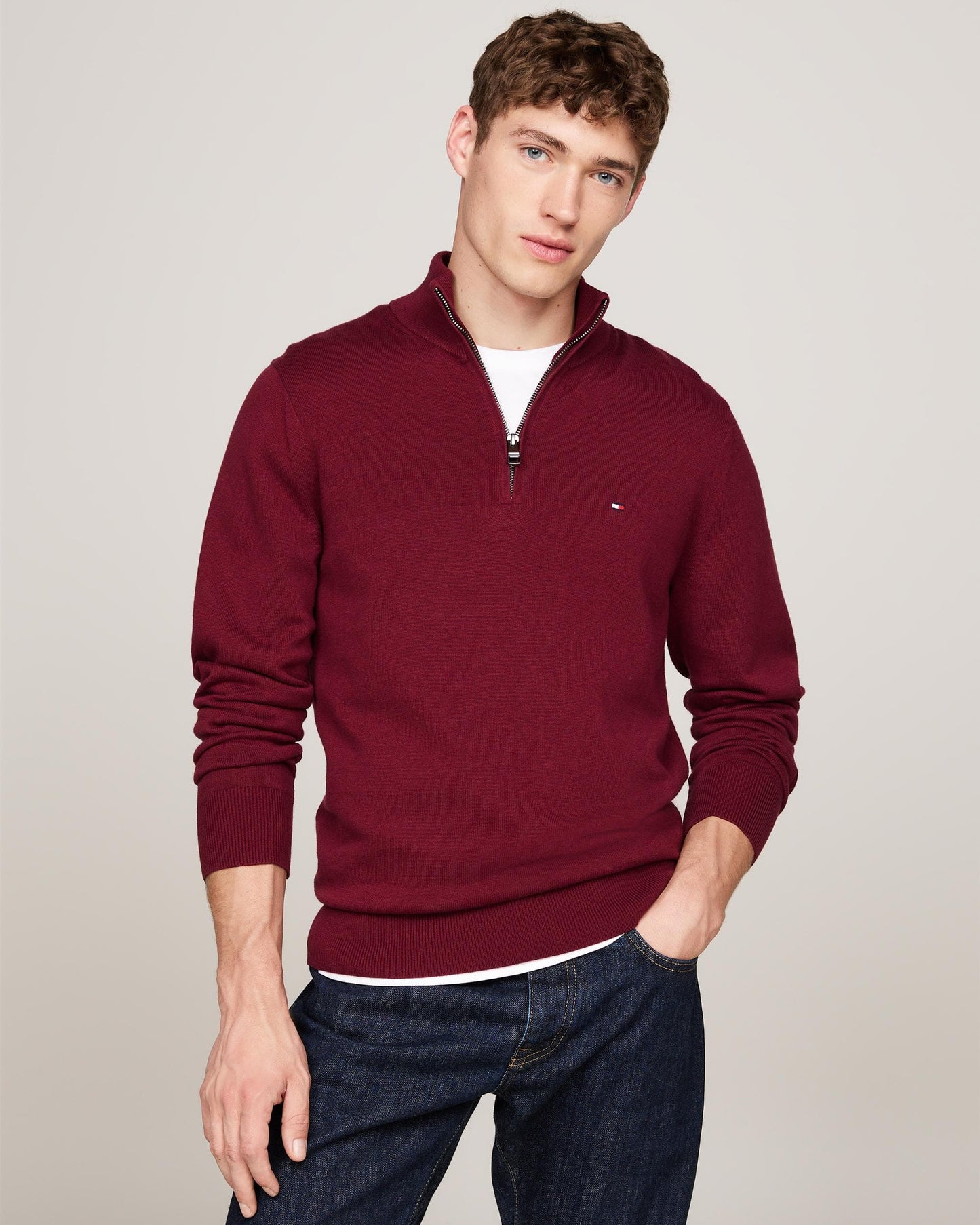 Tommy Hilfiger Organic Cotton Cashmere Mens Zip-Mock Sweater