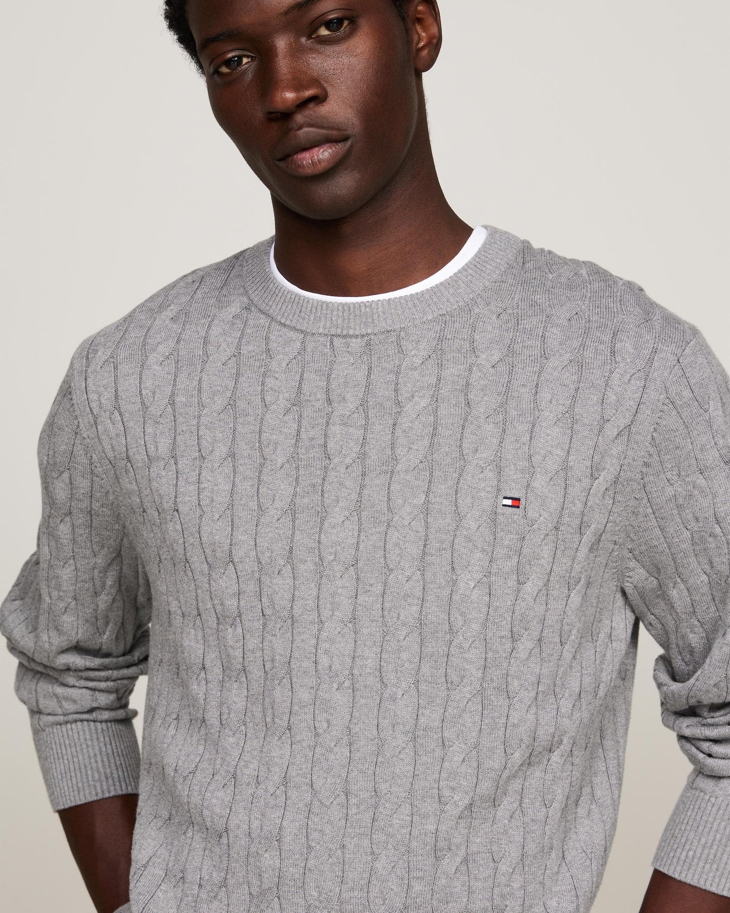 Tommy Hilfiger Classic Cable Mens Crew Jumper - Medium Grey Heather