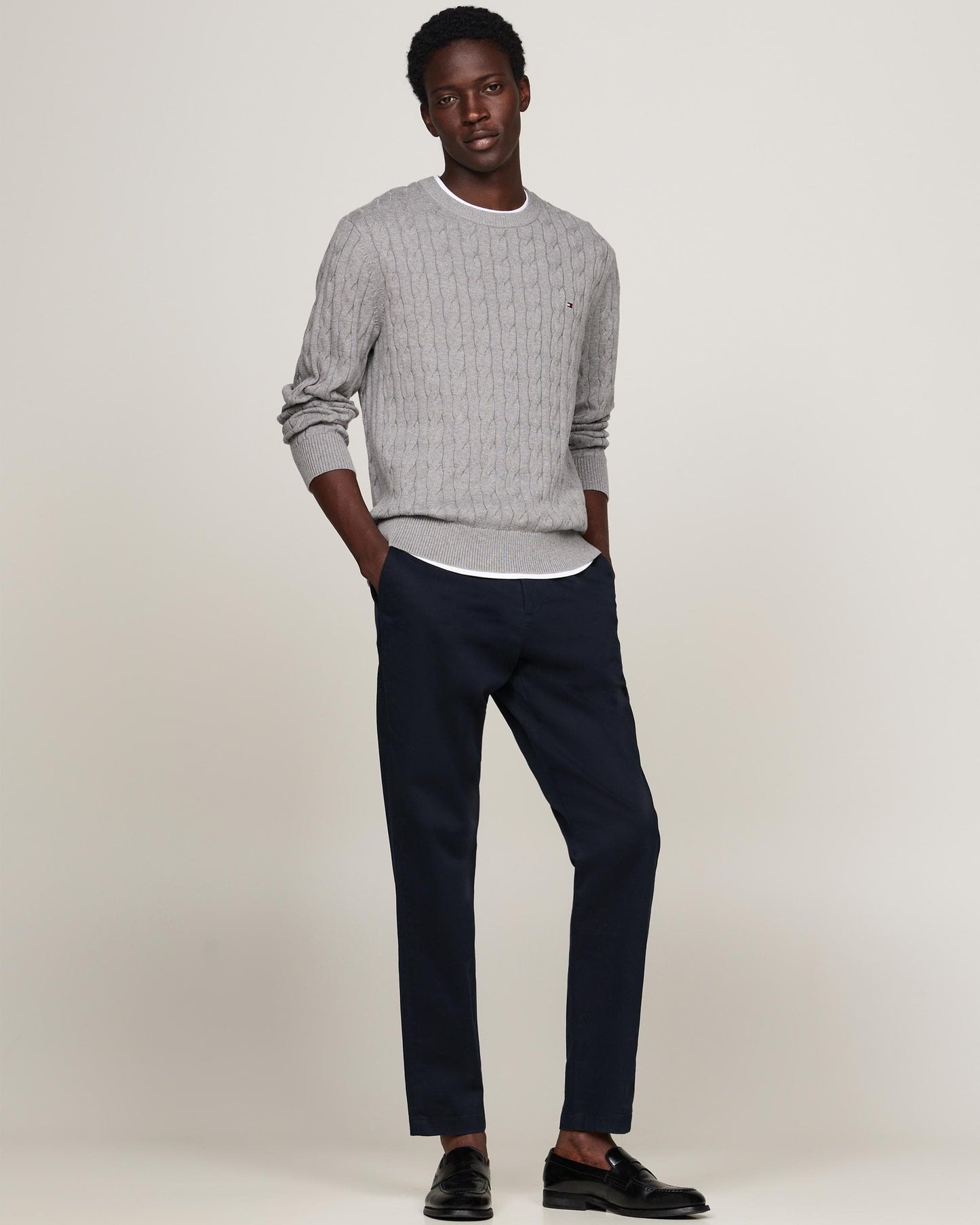 Tommy Hilfiger Classic Cable Mens Crew Jumper - Medium Grey Heather