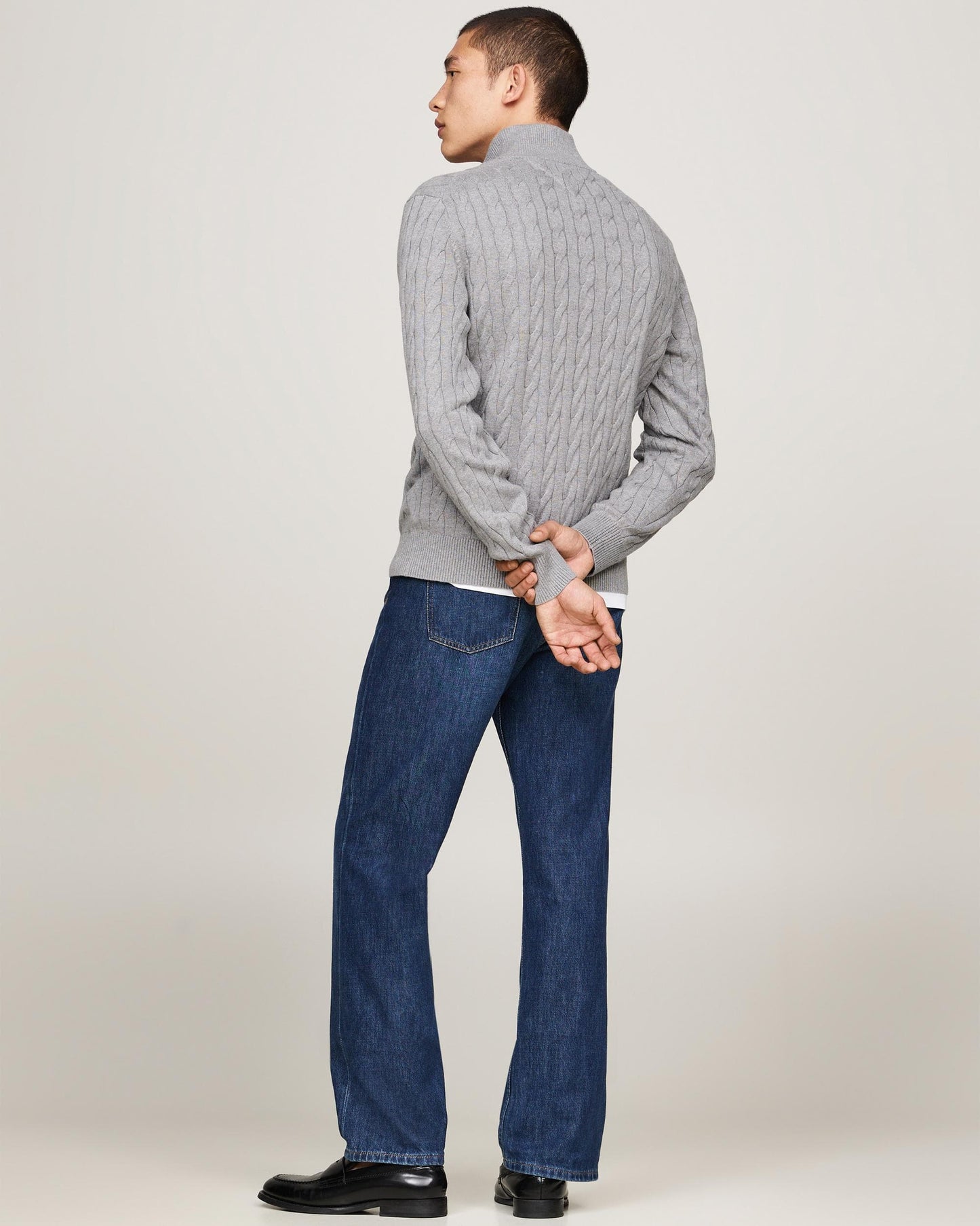 Tommy Hilfiger Classic Cotton Cable Mens Half Zip Mock Sweatshirt - Medium Grey Heather