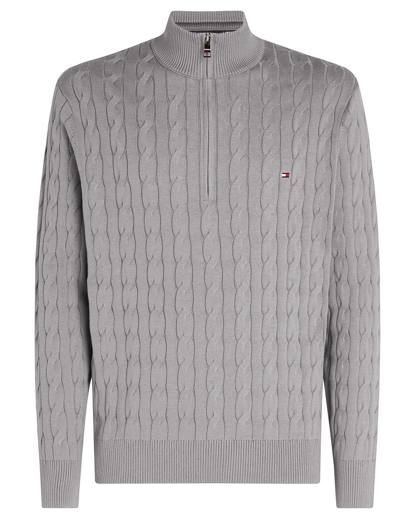 Tommy Hilfiger Classic Cotton Cable Mens Half Zip Mock Sweatshirt - Medium Grey Heather
