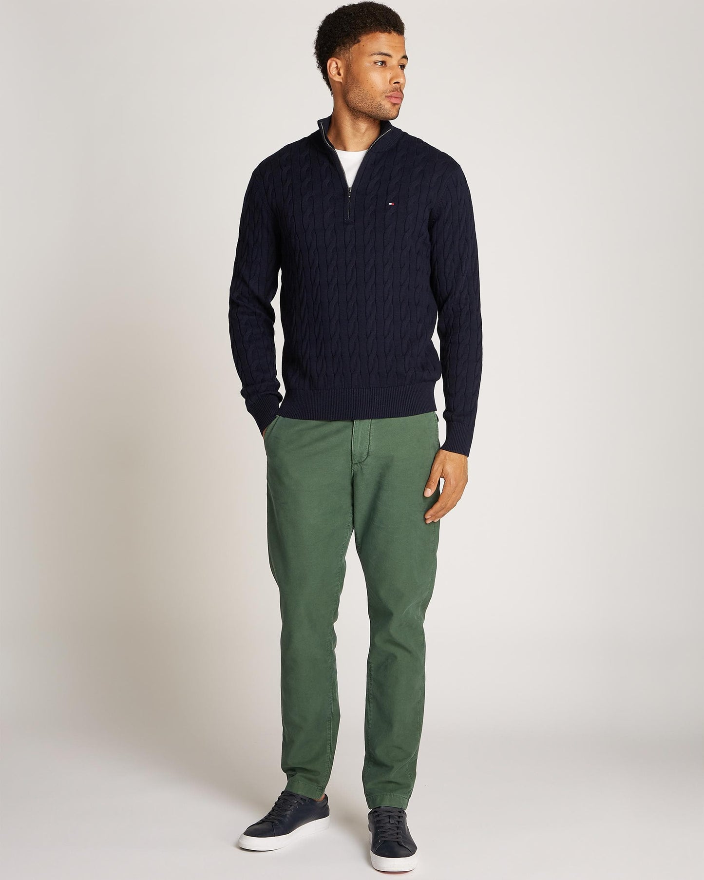Tommy Hilfiger Classic Cotton Cable Mens Half Zip Mock Sweatshirt - Desert Sky