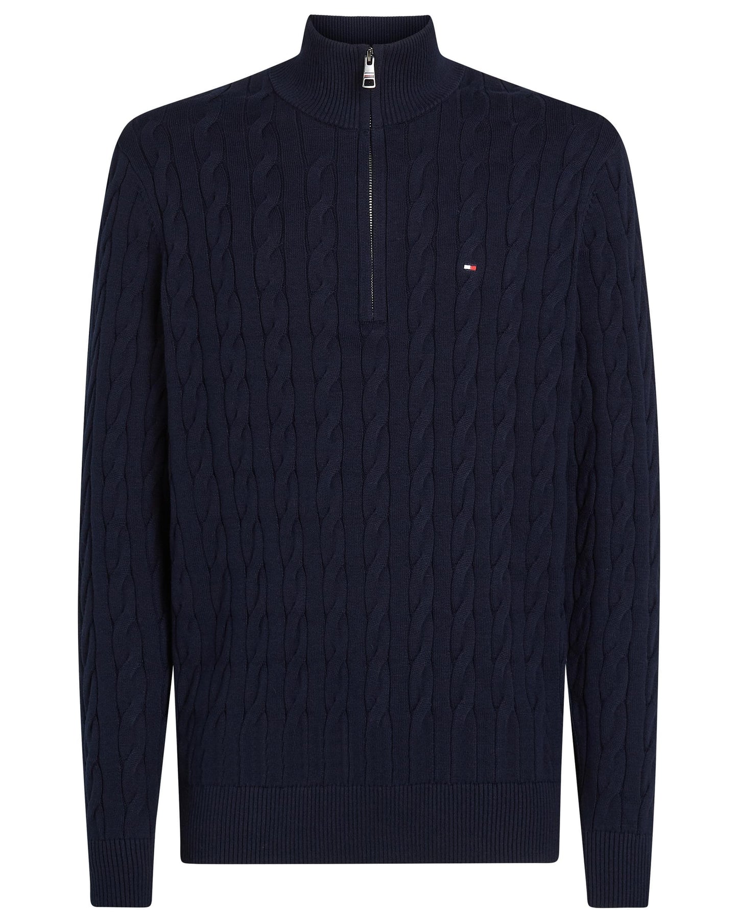 Tommy Hilfiger Classic Cotton Cable Mens Half Zip Mock Sweatshirt - Desert Sky