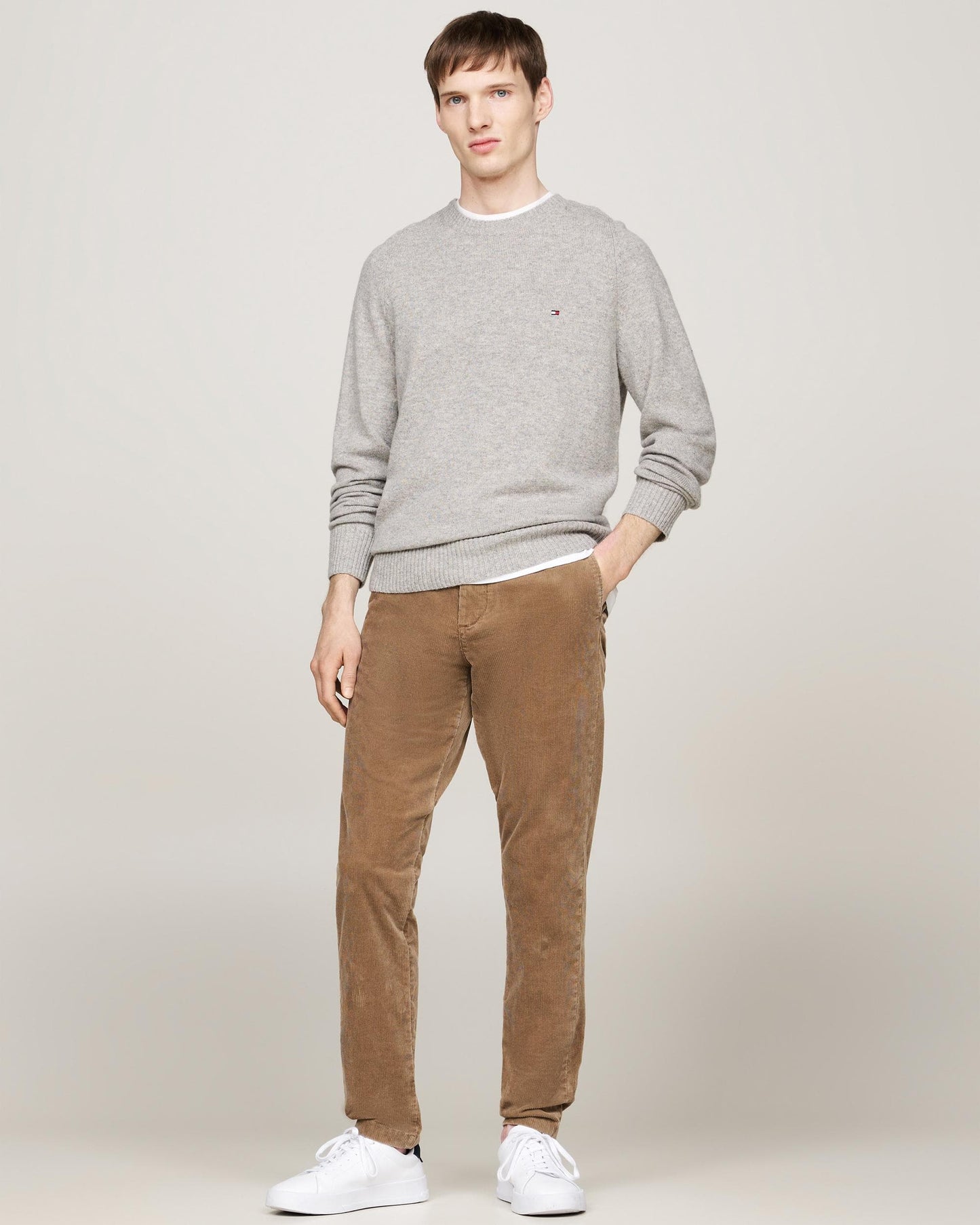 Tommy Hilfiger Lambswool Mens Crew Neck Jumper - Light Grey Heather