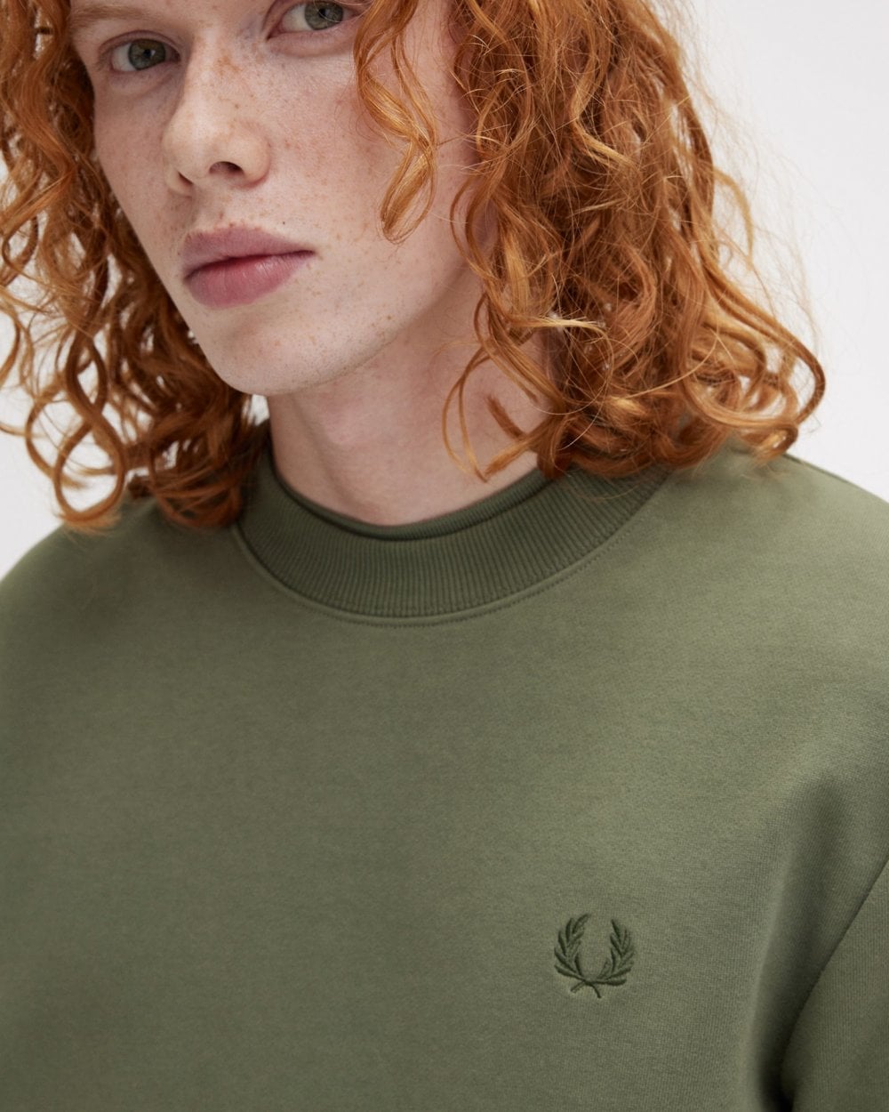 Fred Perry Mens Crew Neck Sweatshirt - Laurel Wreath Green/Night Green W49