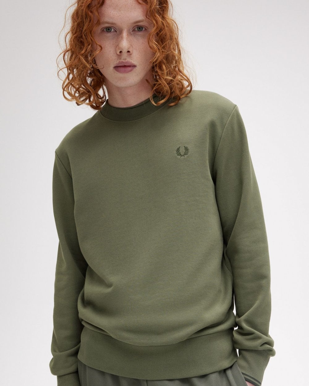 Fred Perry Mens Crew Neck Sweatshirt - Laurel Wreath Green/Night Green W49